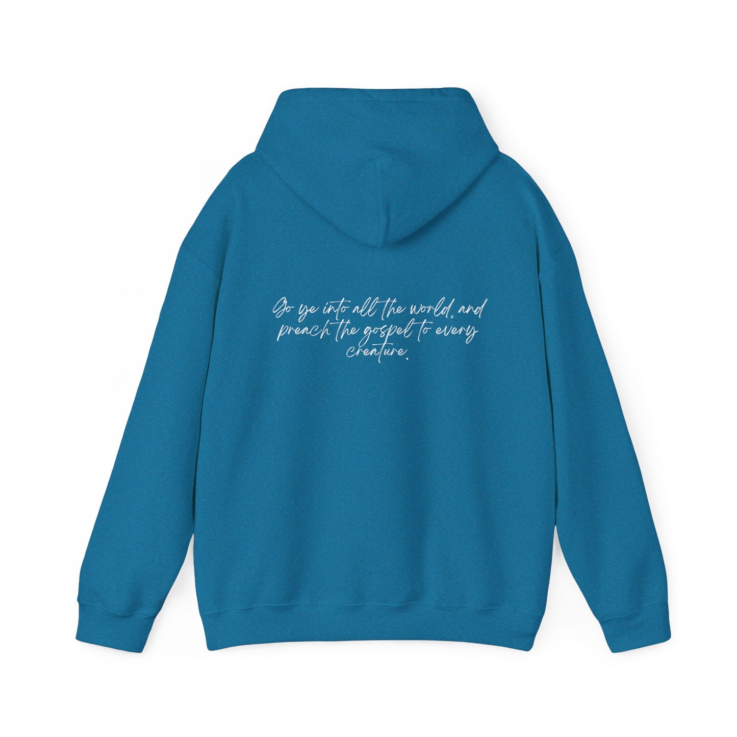 Mark 16:15 w/ Full Scripture On Back Unisex Heavy Blend™ Hooded Sweatshirt