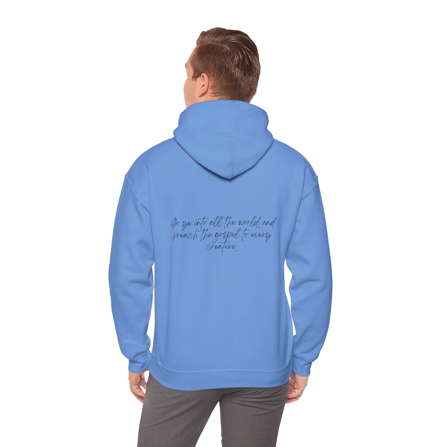 Mark 16:15 w/ Full Scripture On Back Unisex Heavy Blend™ Hooded Sweatshirt