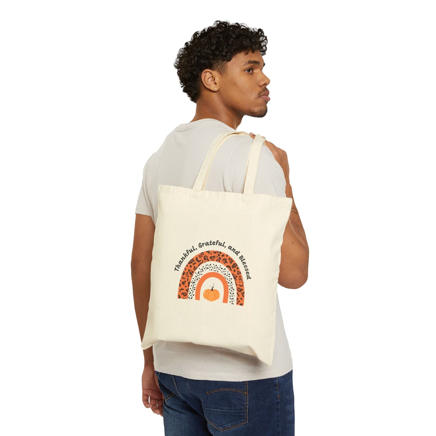 Thankful, Grateful, Blessed, Cotton Canvas Tote Bag