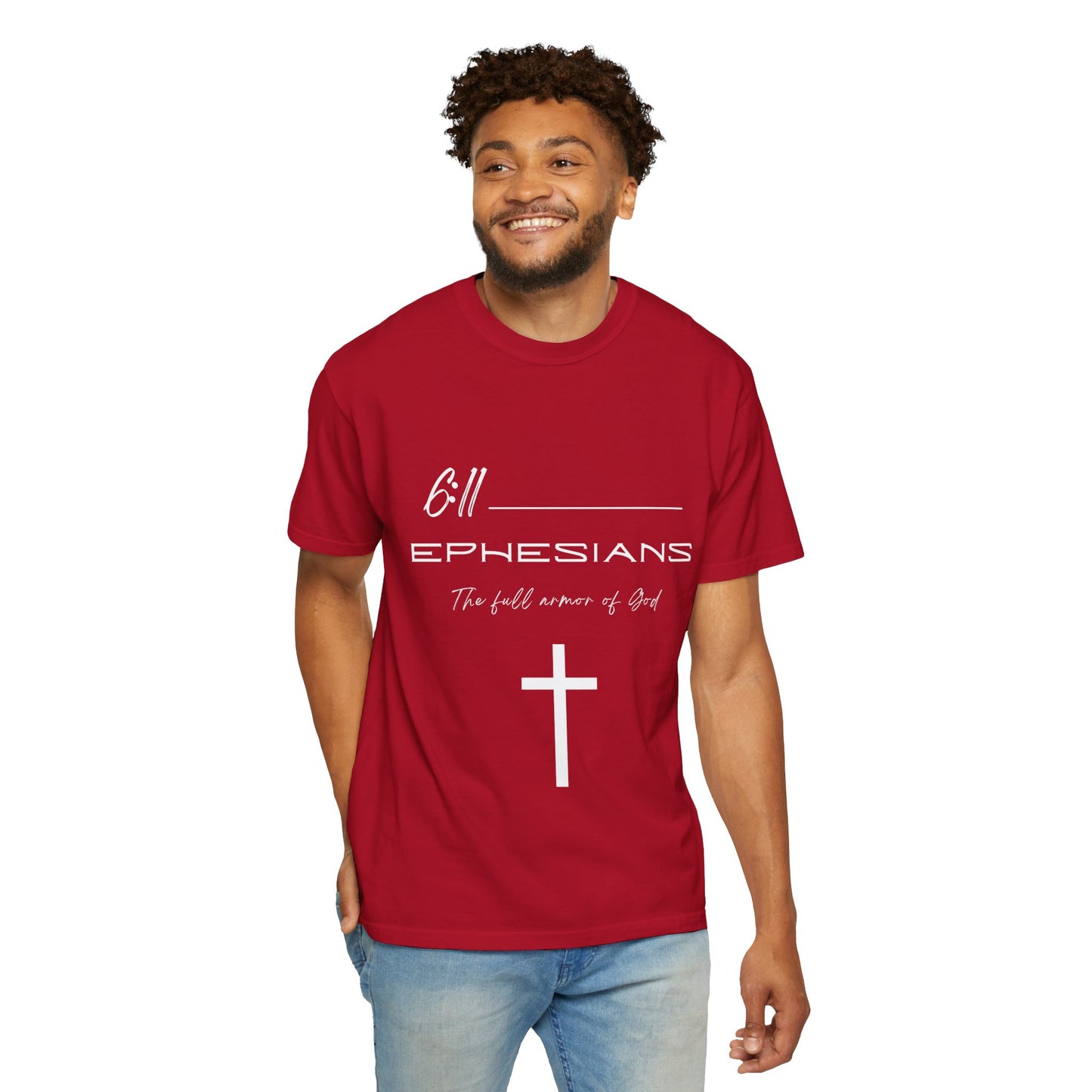 Ephesians 6:11 w/ Full Scripture on Back Unisex Garment-Dyed T-shirt