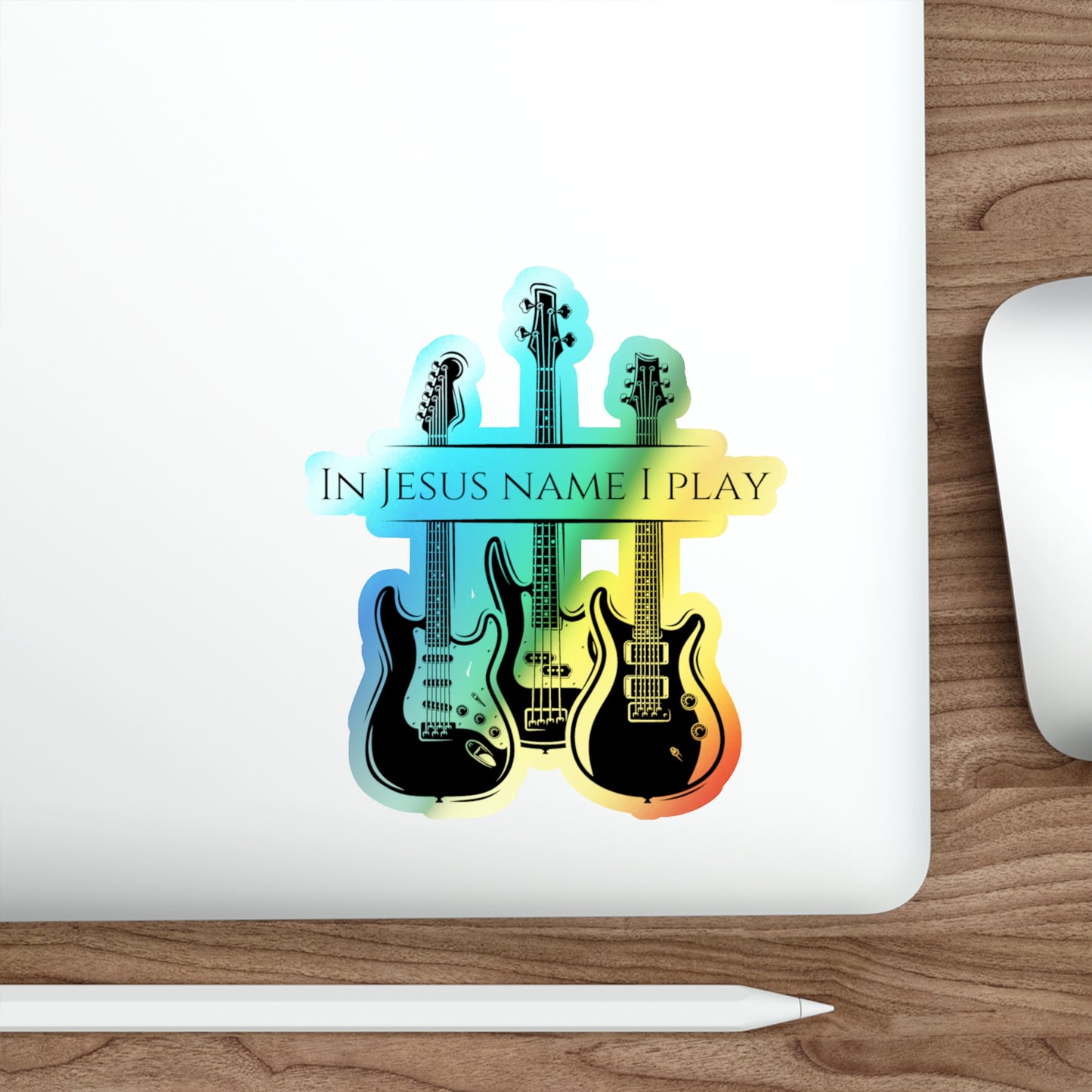 In Jesus Name I Play Holographic Die-cut Stickers