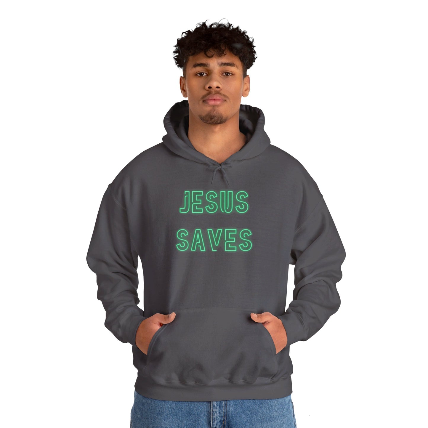 Jesus Saves Neon Signage Green Unisex Heavy Blend™ Hooded Sweatshirt