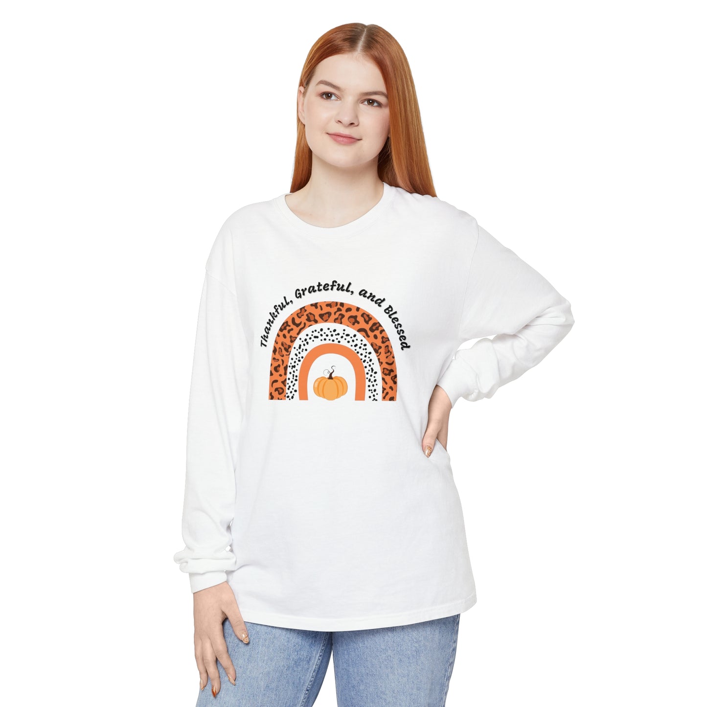 Thankful Grateful and Blessed Unisex Garment-dyed Long Sleeve T-Shirt