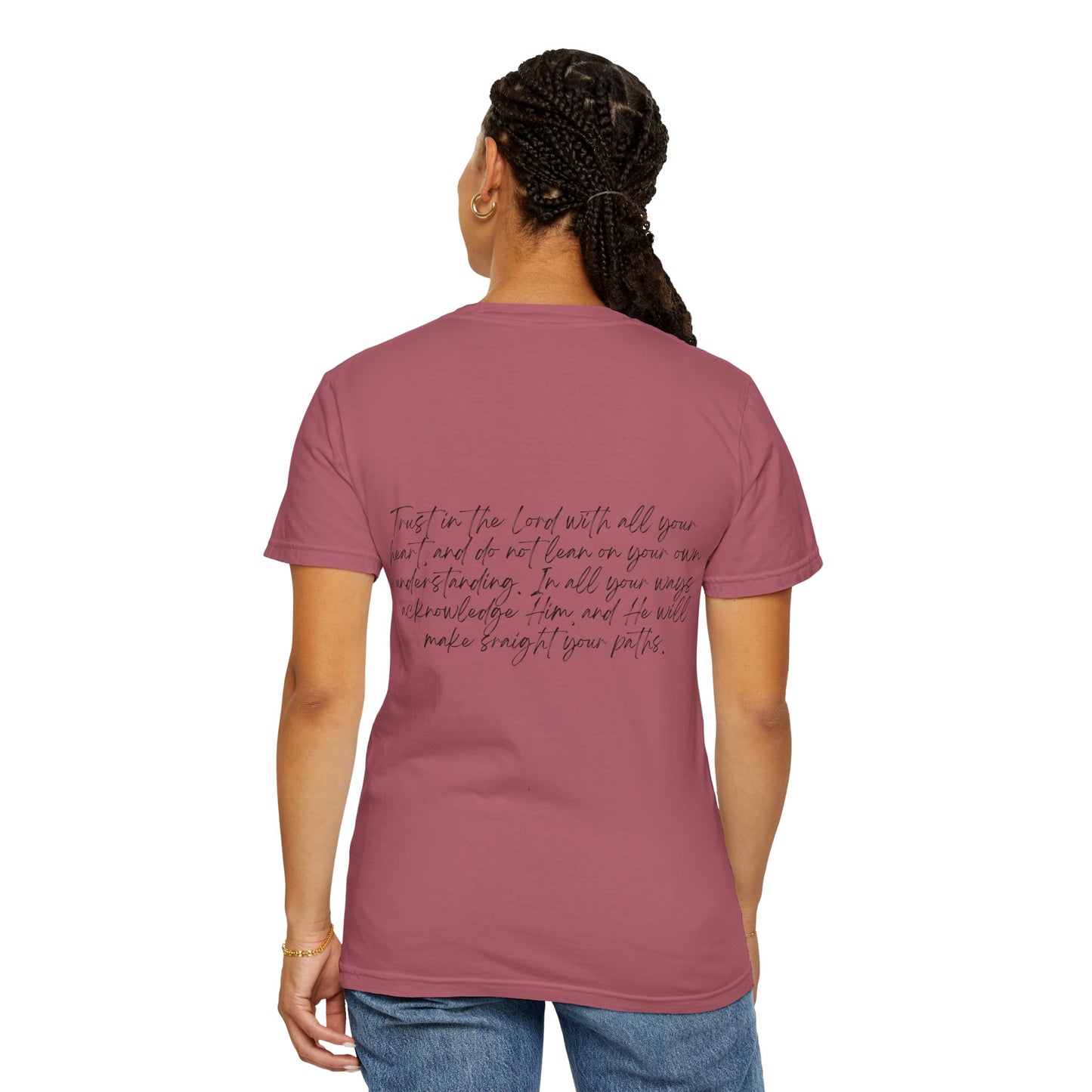 Proverbs 3:5 w/ Full Scripture on Back Unisex Garment-Dyed T-shirt