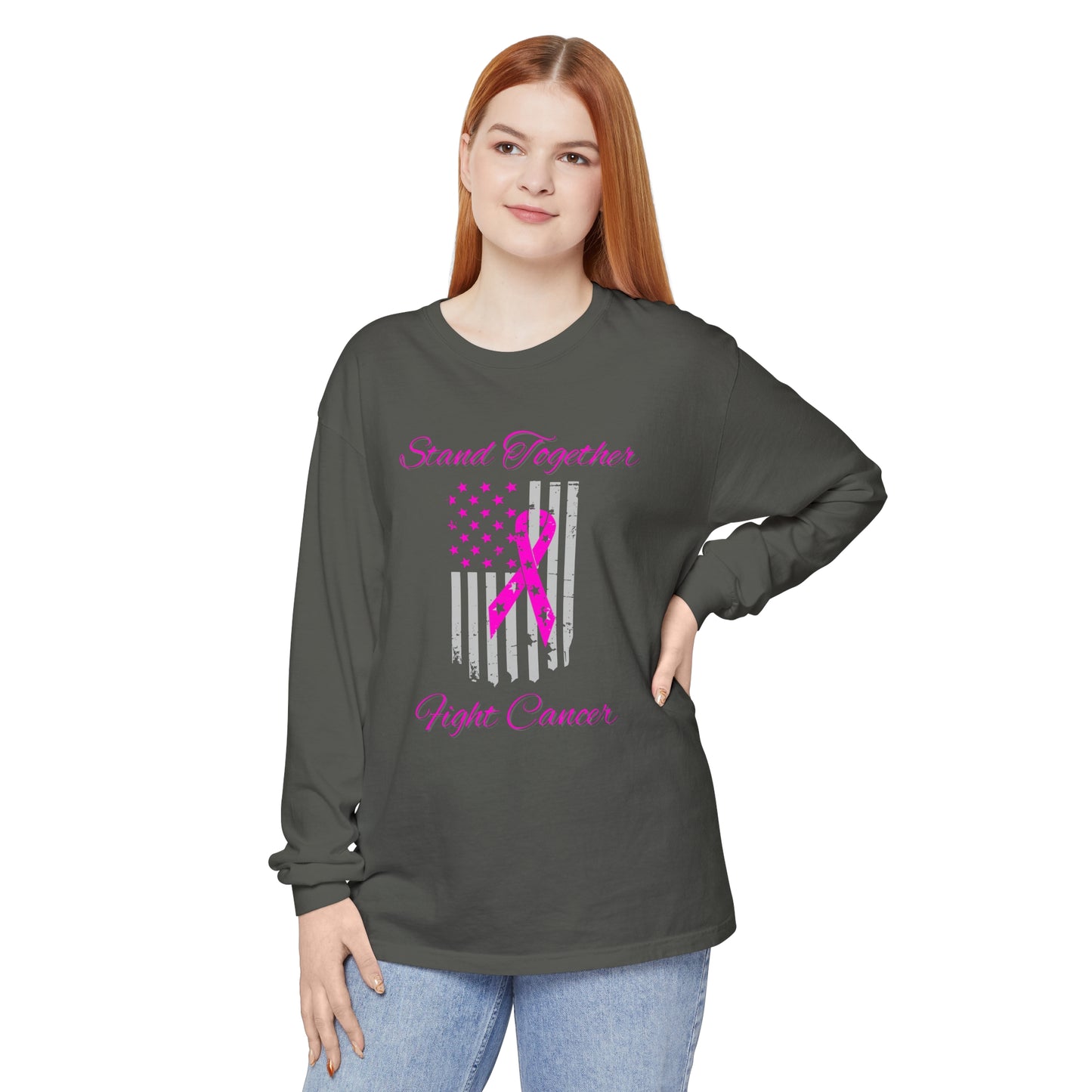 Stand Together Fight Breast Cancer Unisex Garment-dyed Long Sleeve T-Shirt