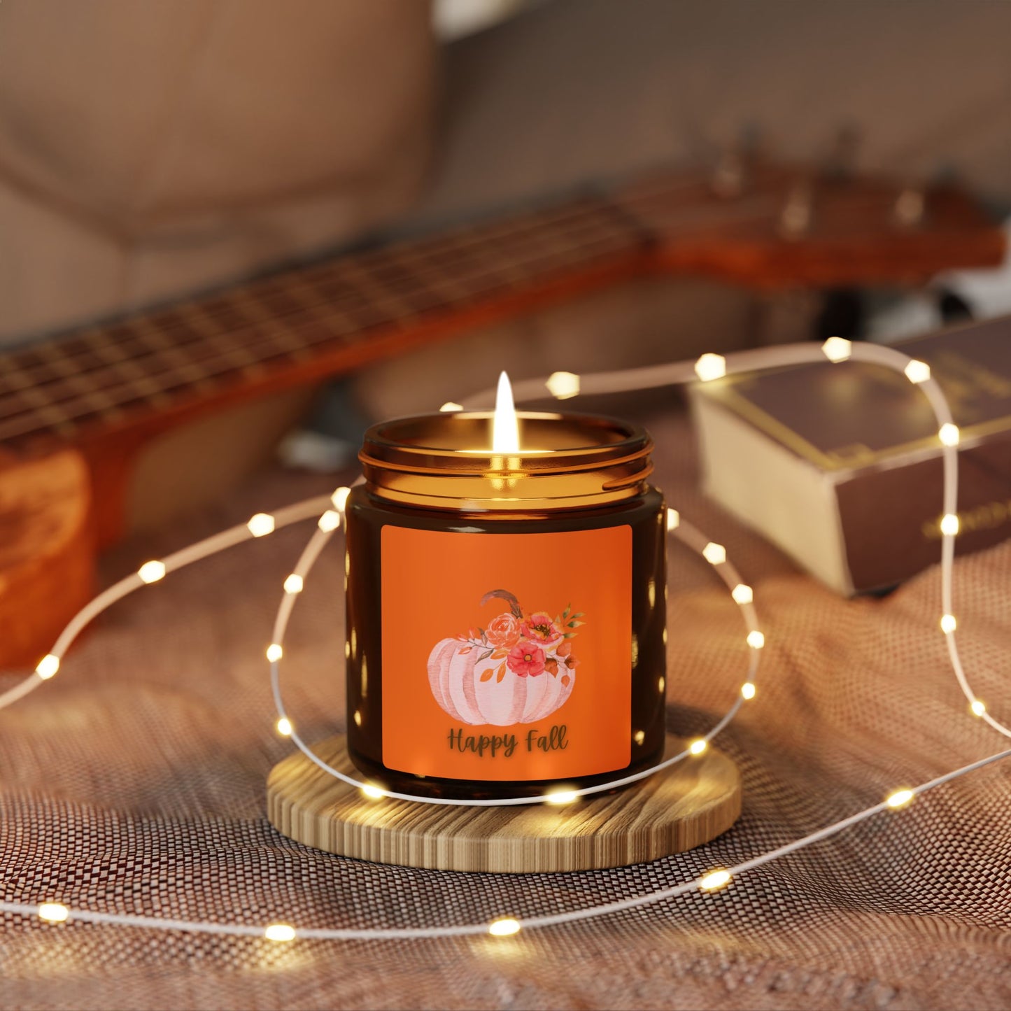 Happy Fall Scented Soy Candle (Multi-Size, Amber Jar)