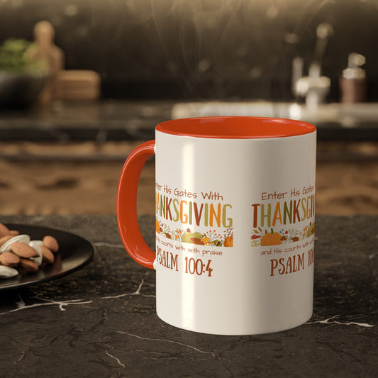 Thanksgiving Psalm 100:4 Colorful Mugs, 11oz