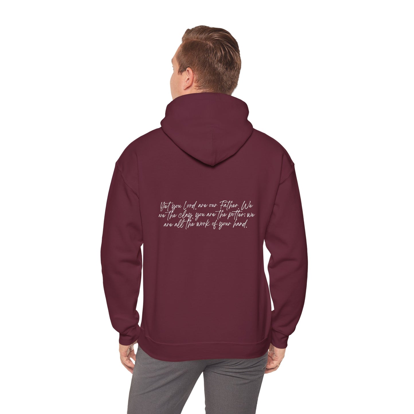 Isaiah 64:8 w/ Full Scripture On Back Unisex Heavy Blend™ Hooded Sweatshirt