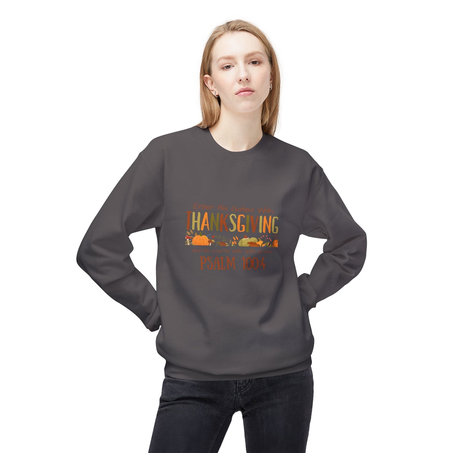 Thanksgiving Psalm 100:4 Unisex Midweight Softstyle Fleece Crewneck Sweatshirt