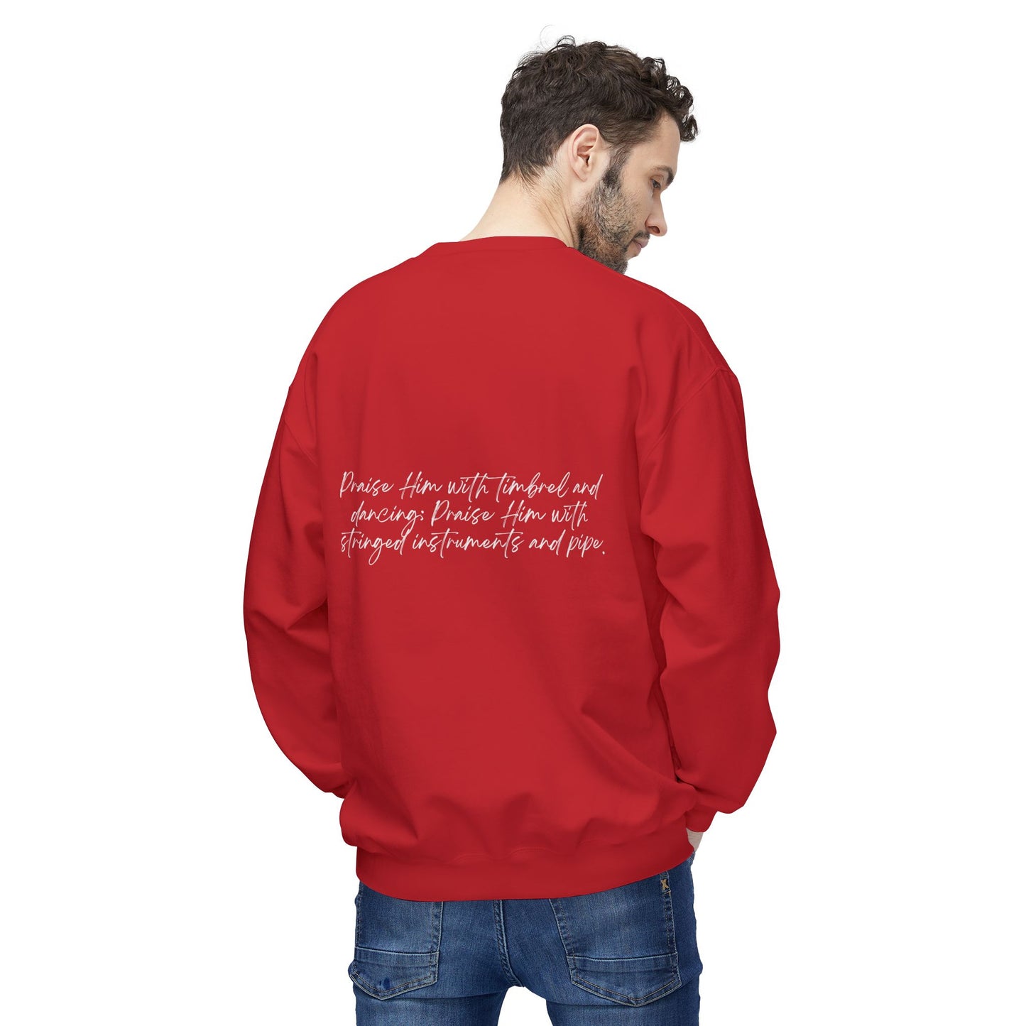 In Jesus Name I Play w/ Psalm 150:4 On Back Unisex Midweight Softstyle Fleece Crewneck Sweatshirt