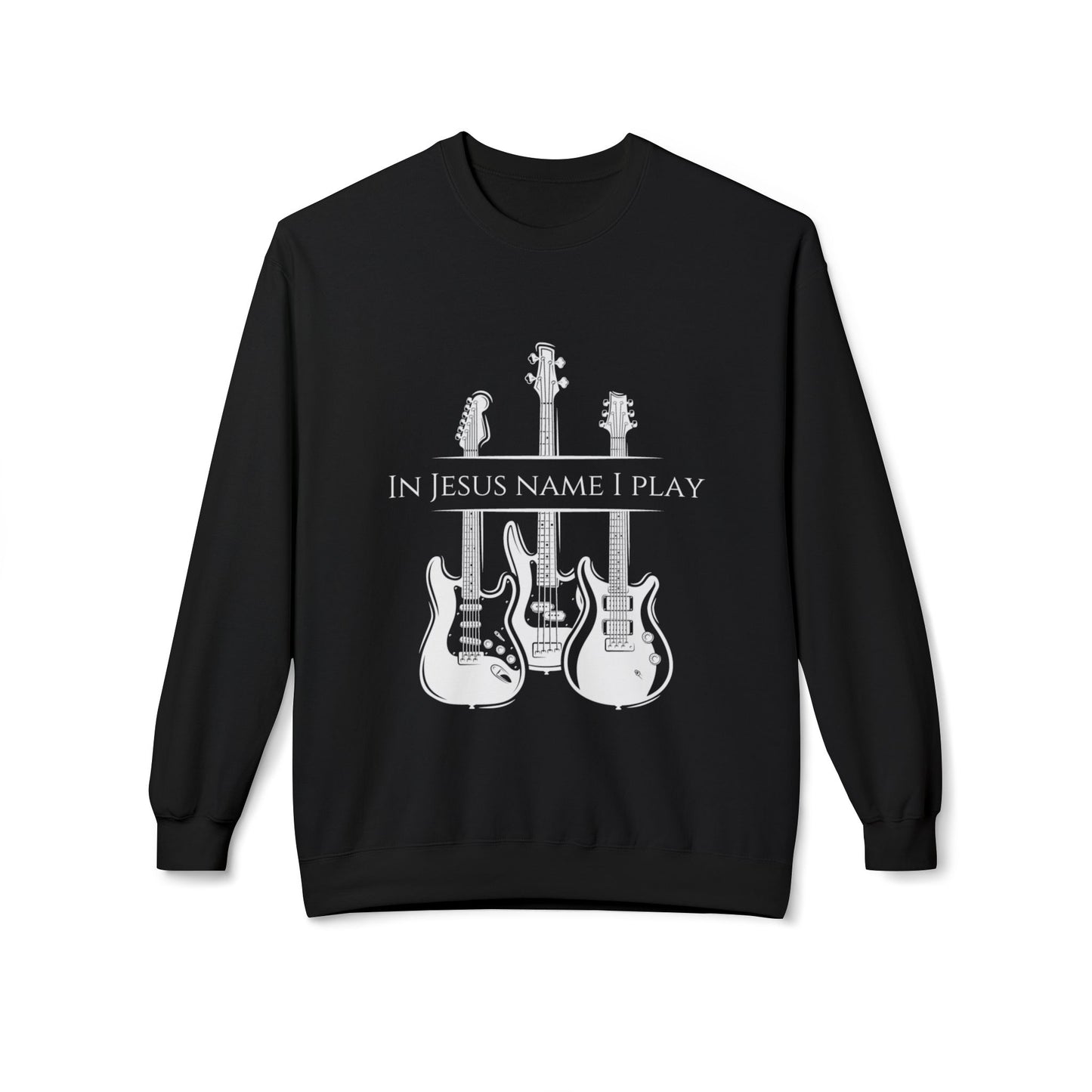 In Jesus Name I Play w/ Psalm 150:4 On Back Unisex Midweight Softstyle Fleece Crewneck Sweatshirt