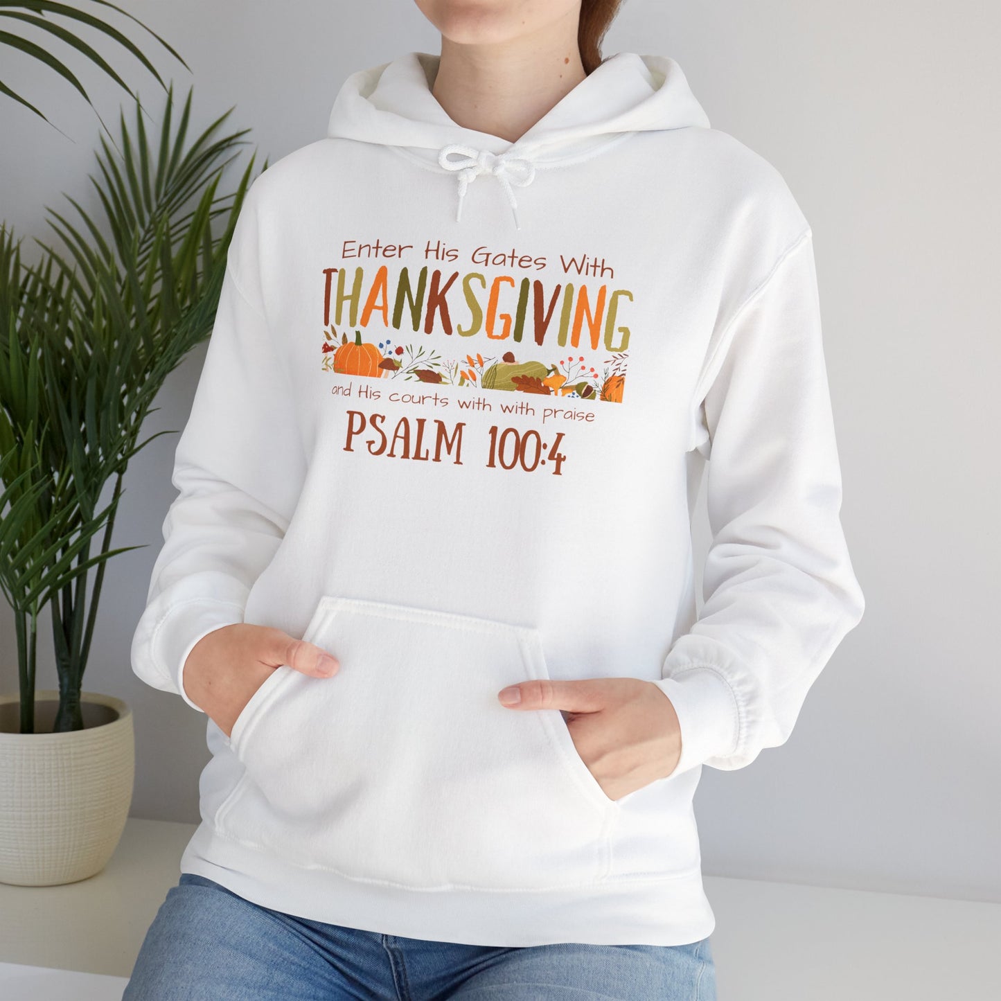 Thanksgiving Psalm 100:4 Unisex Heavy Blend™ Hooded Sweatshirt