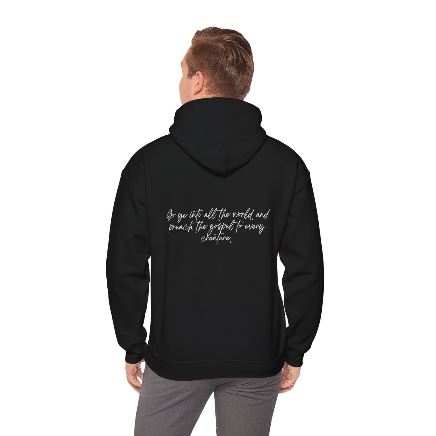 Mark 16:15 w/ Full Scripture On Back Unisex Heavy Blend™ Hooded Sweatshirt