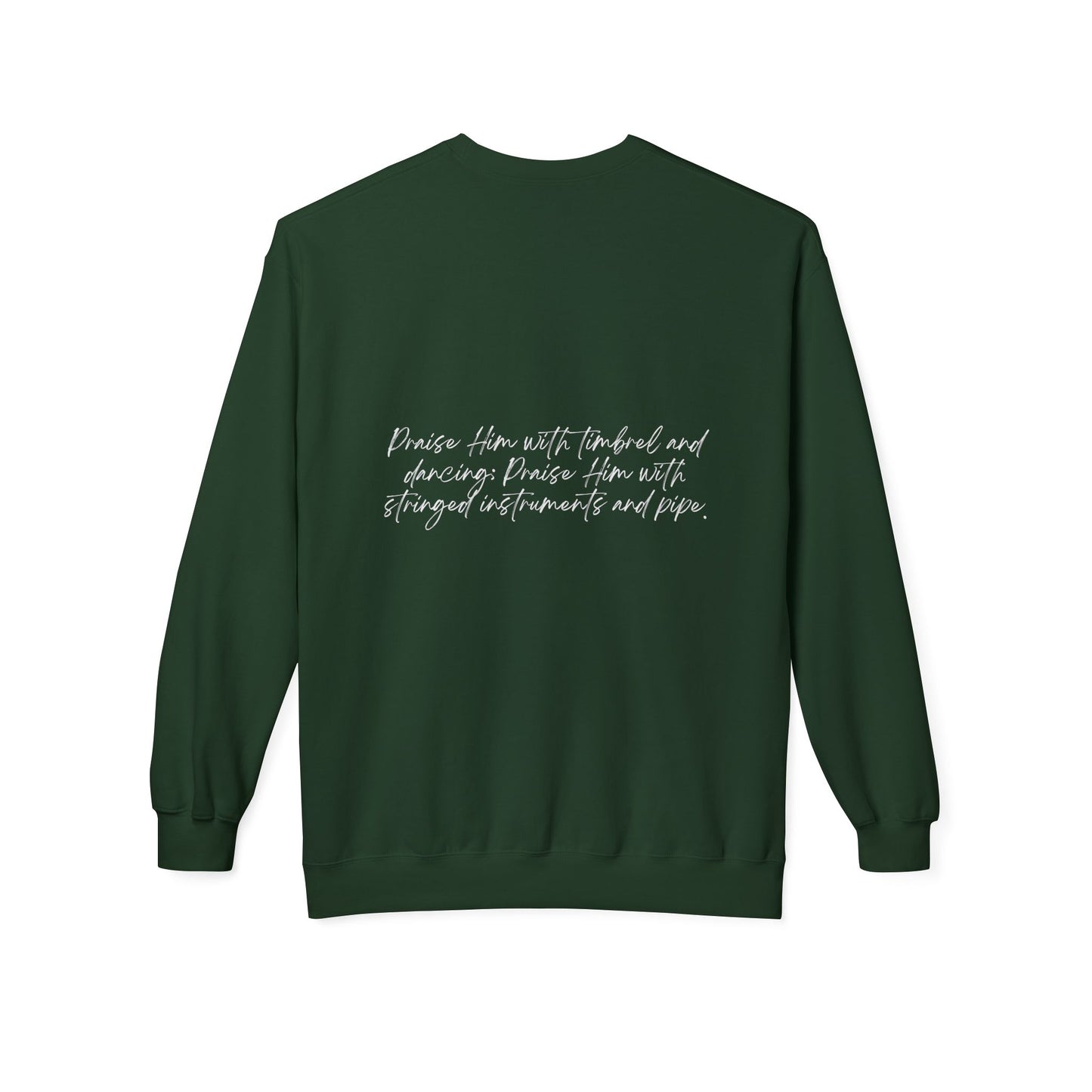 In Jesus Name I Play w/ Psalm 150:4 On Back Unisex Midweight Softstyle Fleece Crewneck Sweatshirt