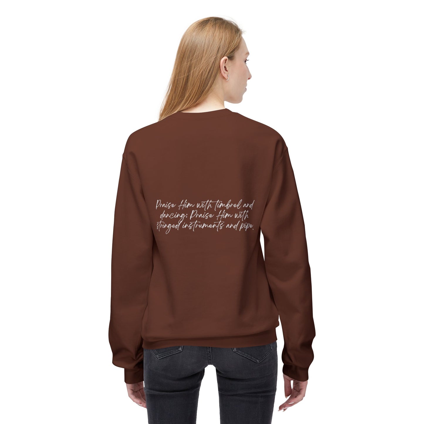 In Jesus Name I Play w/ Psalm 150:4 On Back Unisex Midweight Softstyle Fleece Crewneck Sweatshirt