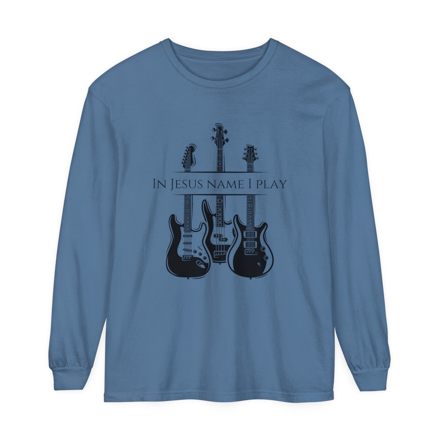 In Jesus Name I Play w/ Psalm 150:4 On Back Unisex Garment-dyed Long Sleeve T-Shirt