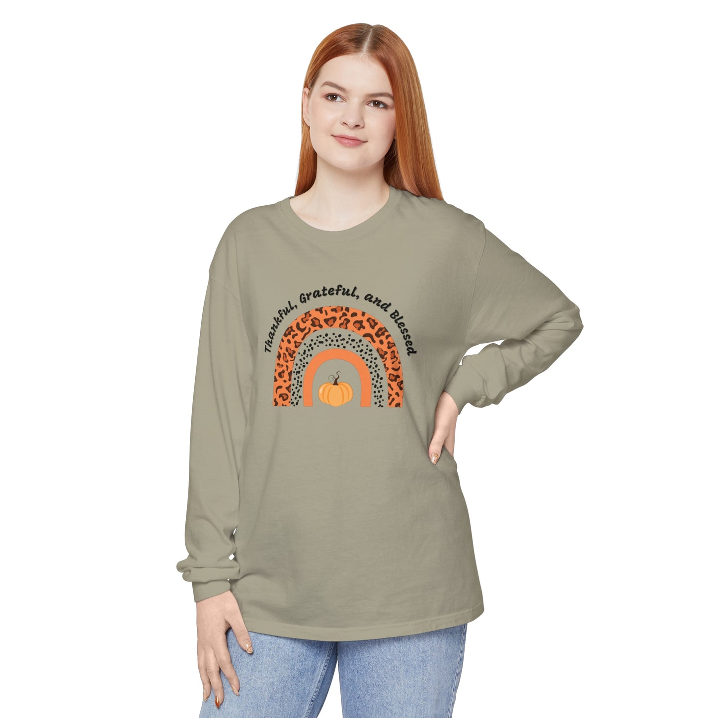 Thankful Grateful and Blessed Unisex Garment-dyed Long Sleeve T-Shirt