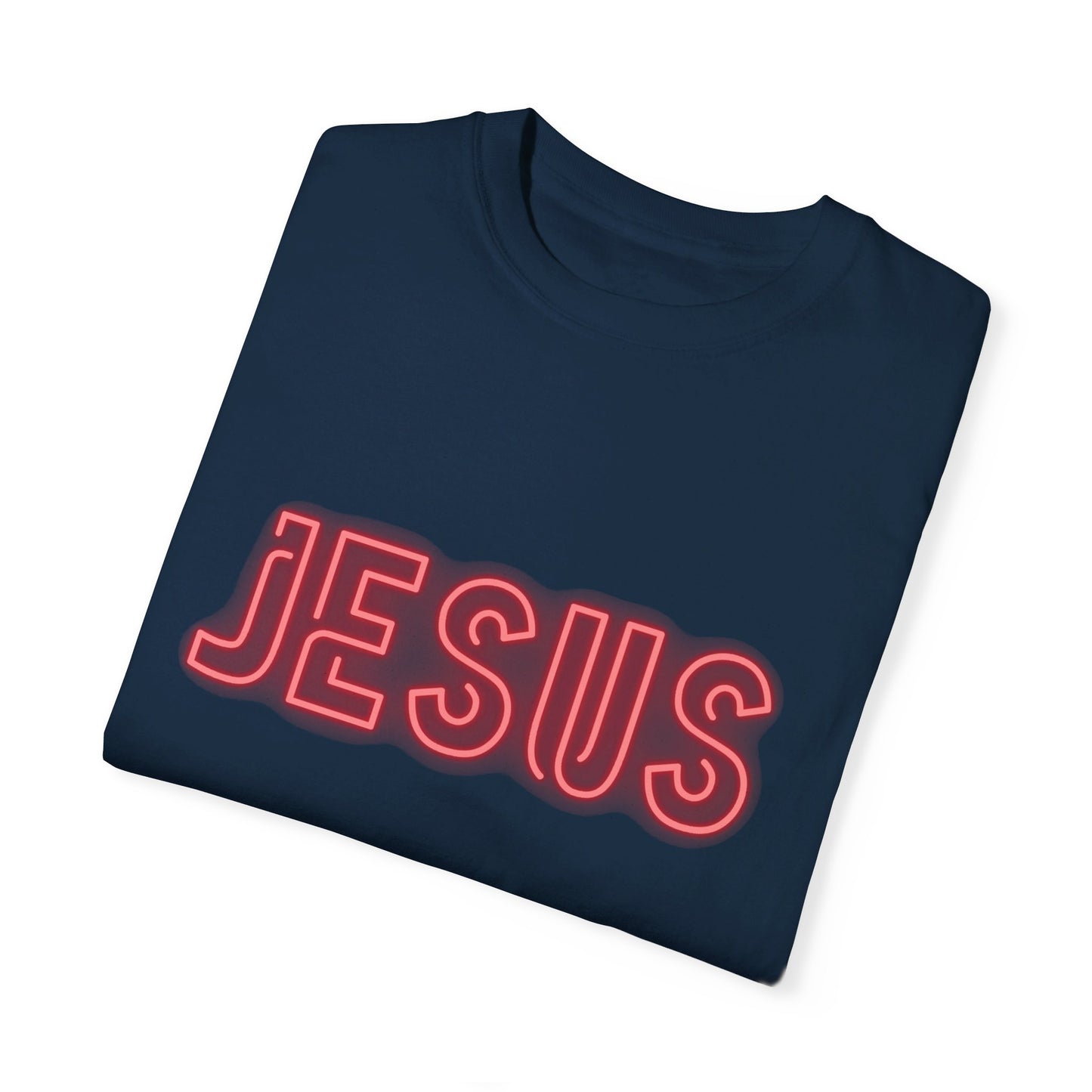 Jesus Saves Neon Signage (2) Unisex Garment-Dyed T-shirt