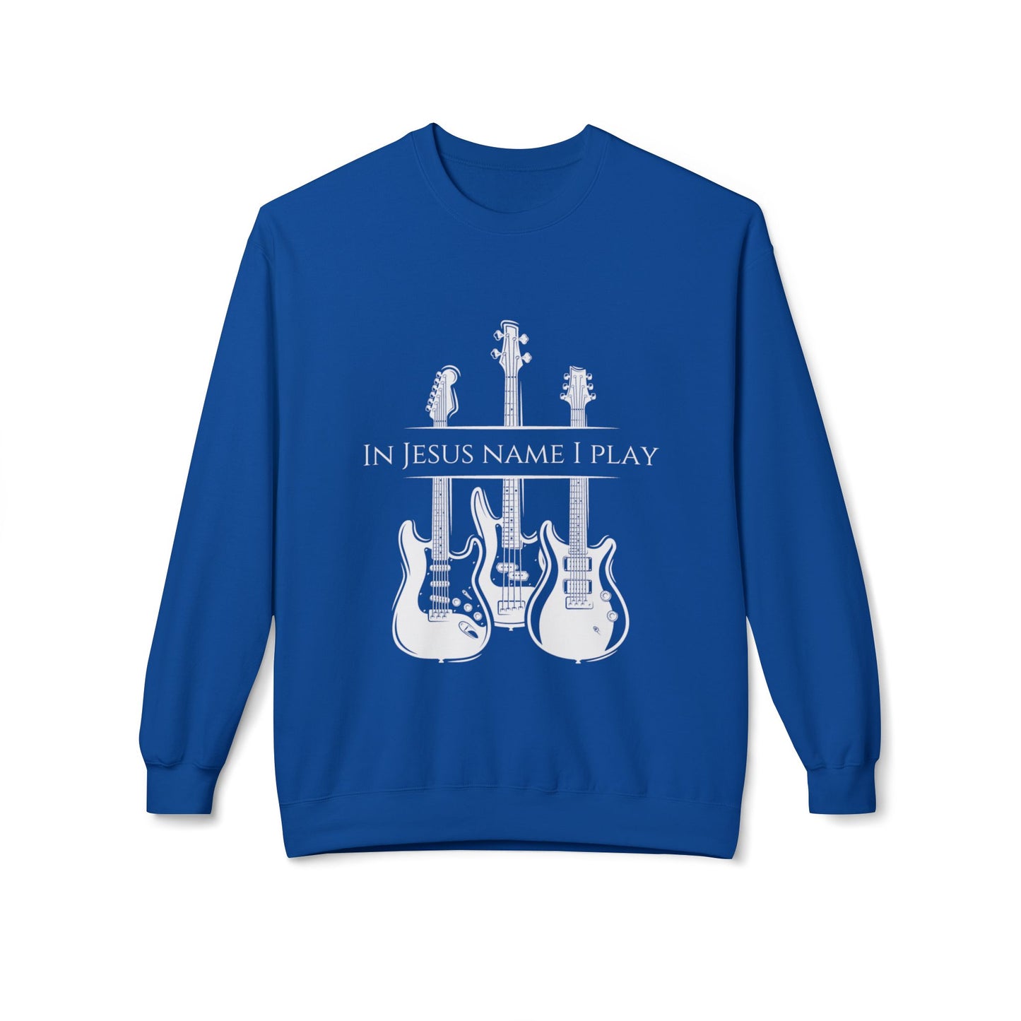 In Jesus Name I Play w/ Psalm 150:4 On Back Unisex Midweight Softstyle Fleece Crewneck Sweatshirt