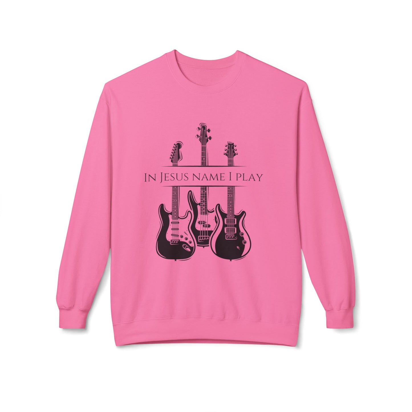 In Jesus Name I Play w/ Psalm 150:4 On Back Unisex Midweight Softstyle Fleece Crewneck Sweatshirt