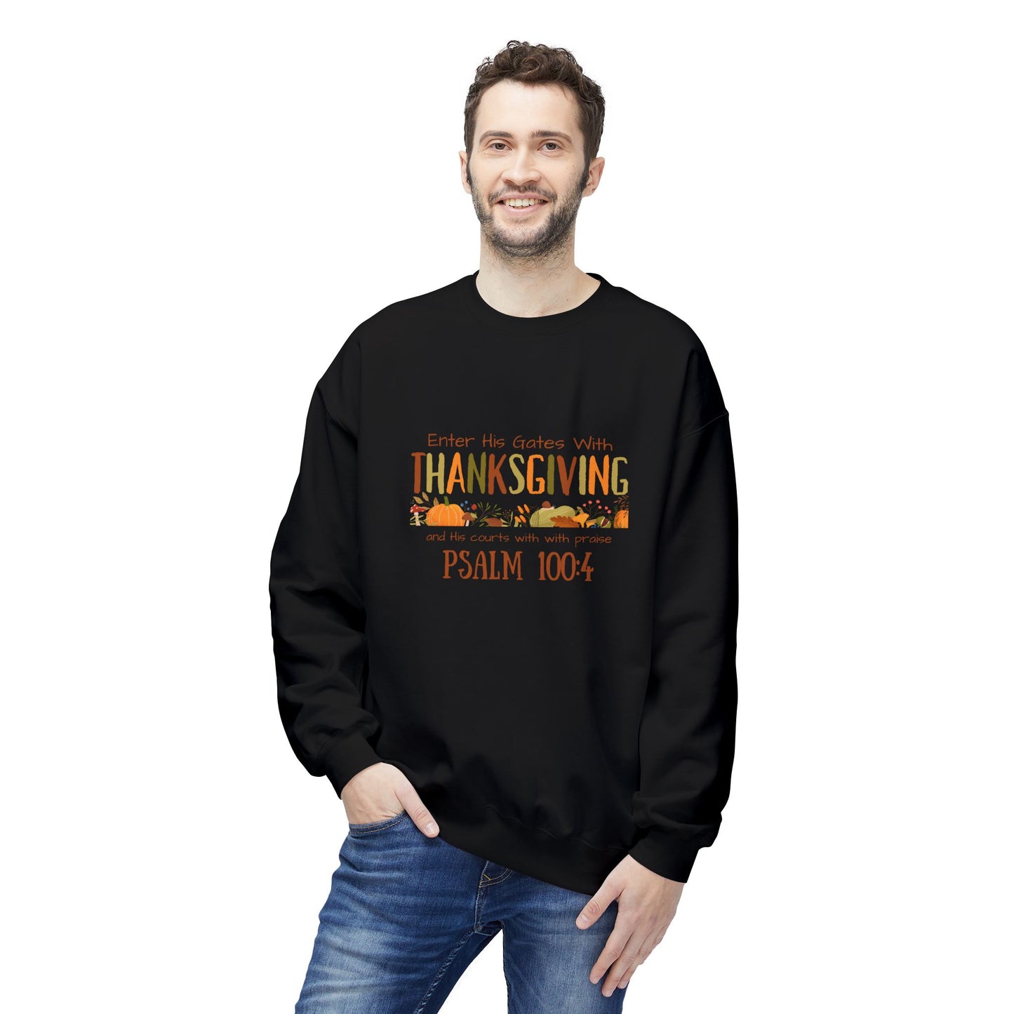 Thanksgiving Psalm 100:4 Unisex Midweight Softstyle Fleece Crewneck Sweatshirt