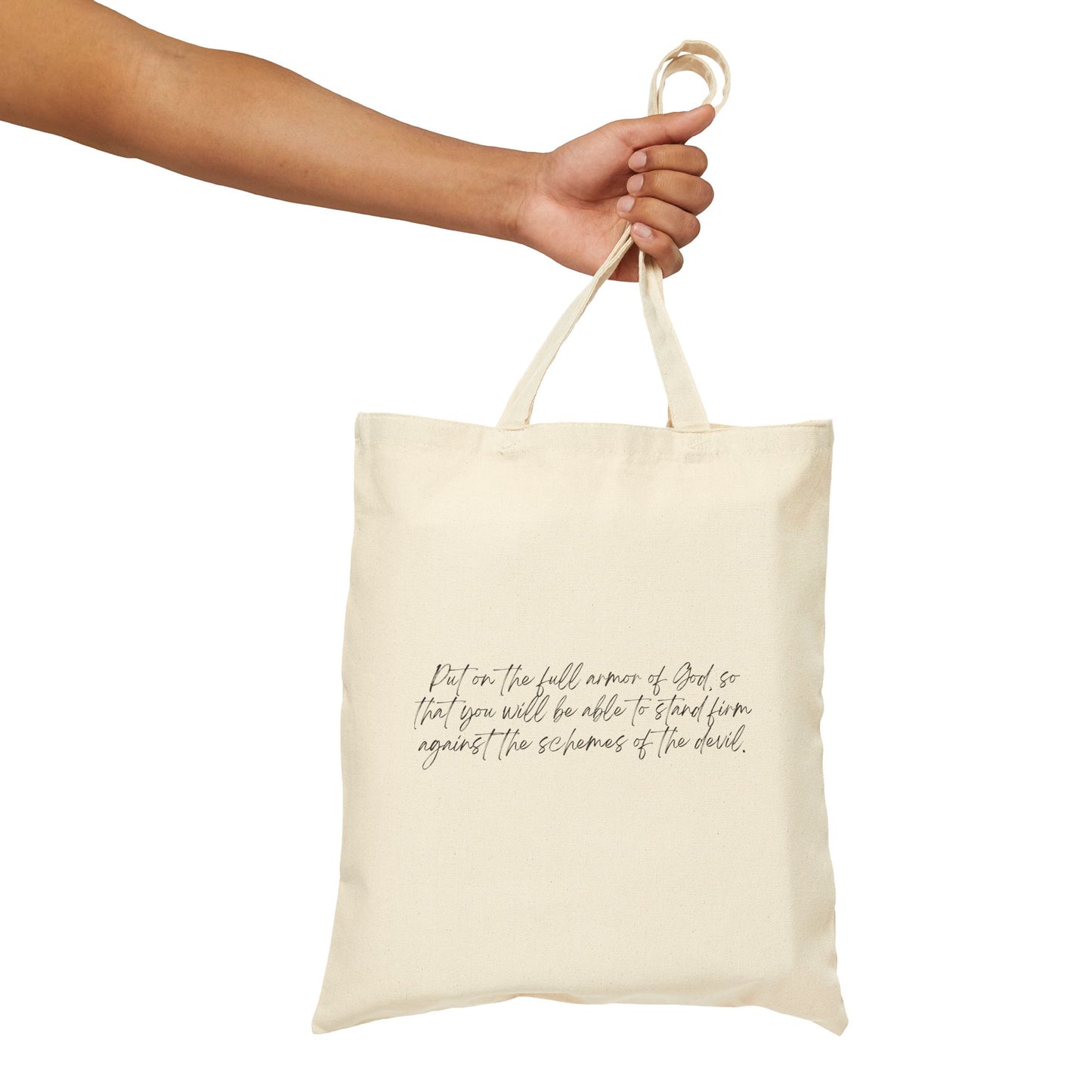 Ephesians 6:11 w/ Full Scripture Cotton Canvas Tote Bag