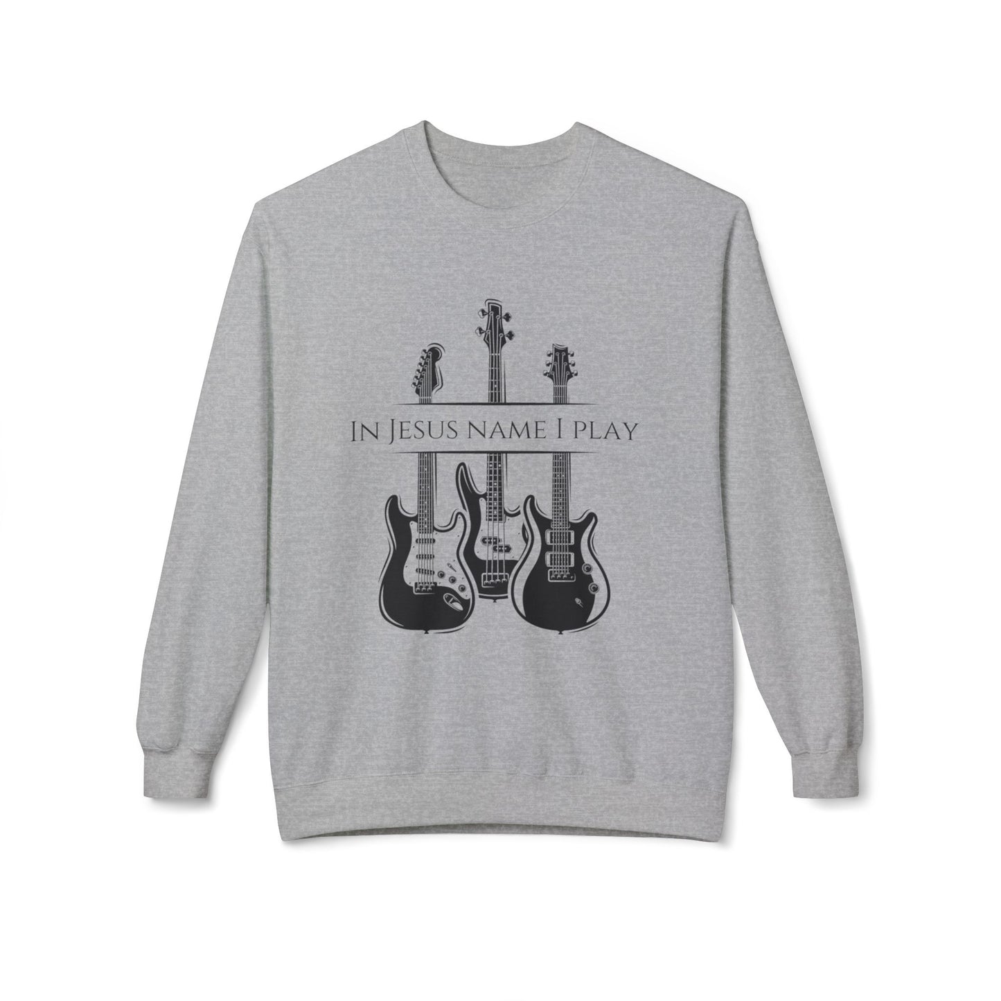 In Jesus Name I Play w/ Psalm 150:4 On Back Unisex Midweight Softstyle Fleece Crewneck Sweatshirt