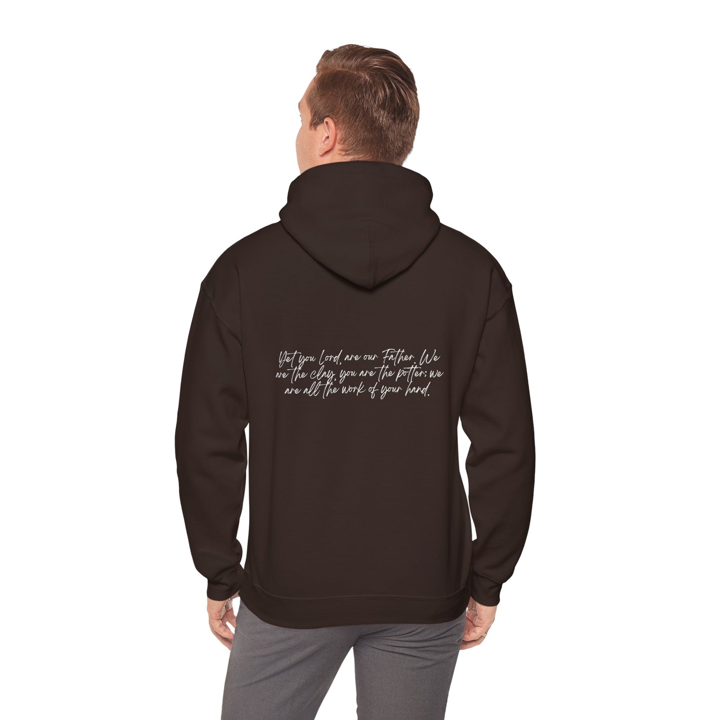 Isaiah 64:8 w/ Full Scripture On Back Unisex Heavy Blend™ Hooded Sweatshirt