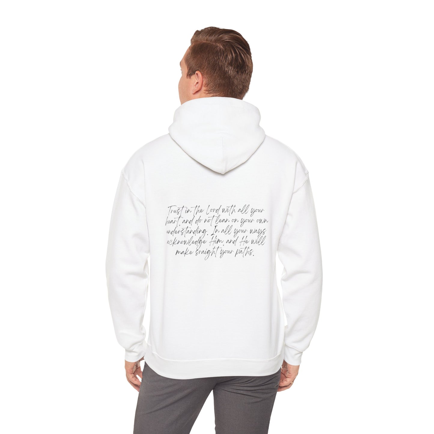 Proverbs 3:5 w/ Full Scripture On Back Unisex Heavy Blend™ Hooded Sweatshirt