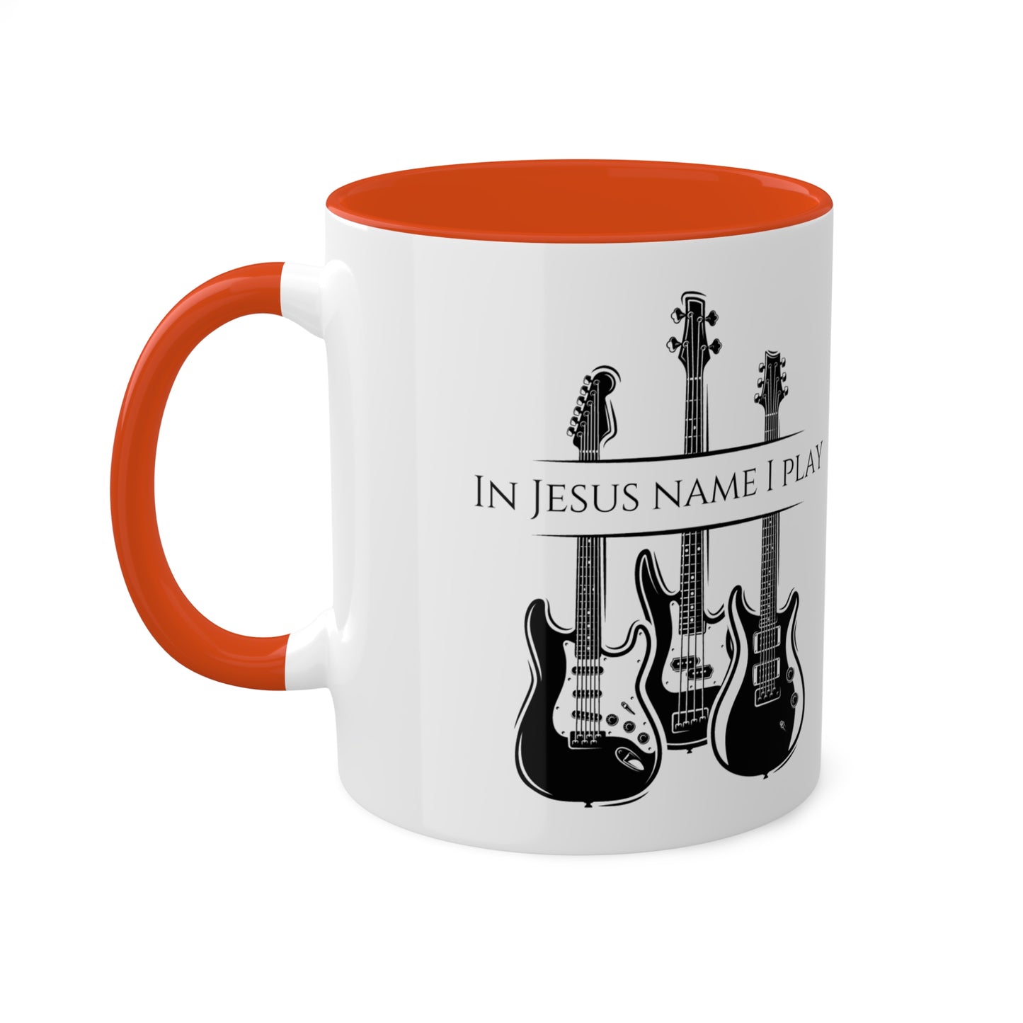 In Jesus Name I Play Colorful Mugs, 11oz