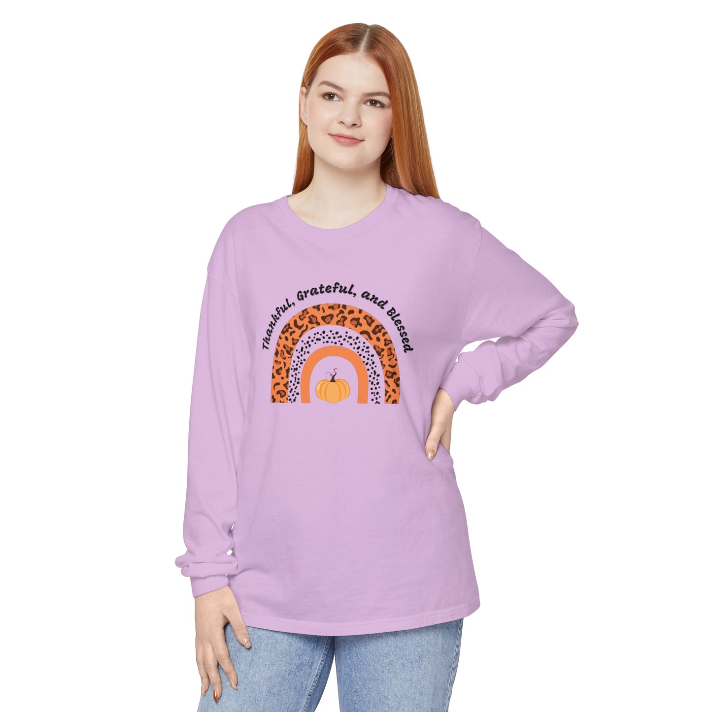 Thankful Grateful and Blessed Unisex Garment-dyed Long Sleeve T-Shirt