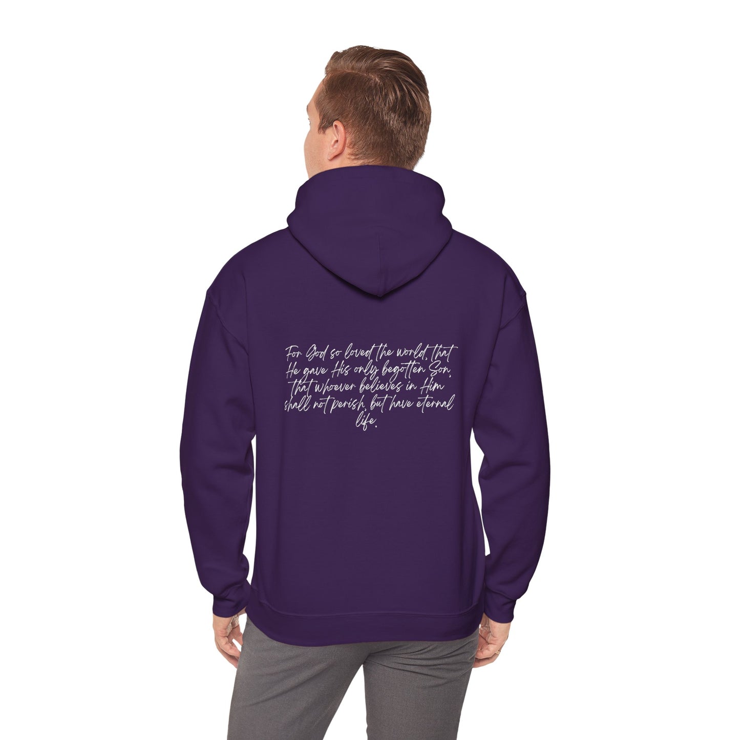 John 3:16 w/ Full Scripture On Back Unisex Heavy Blend™ Hooded Sweatshirt