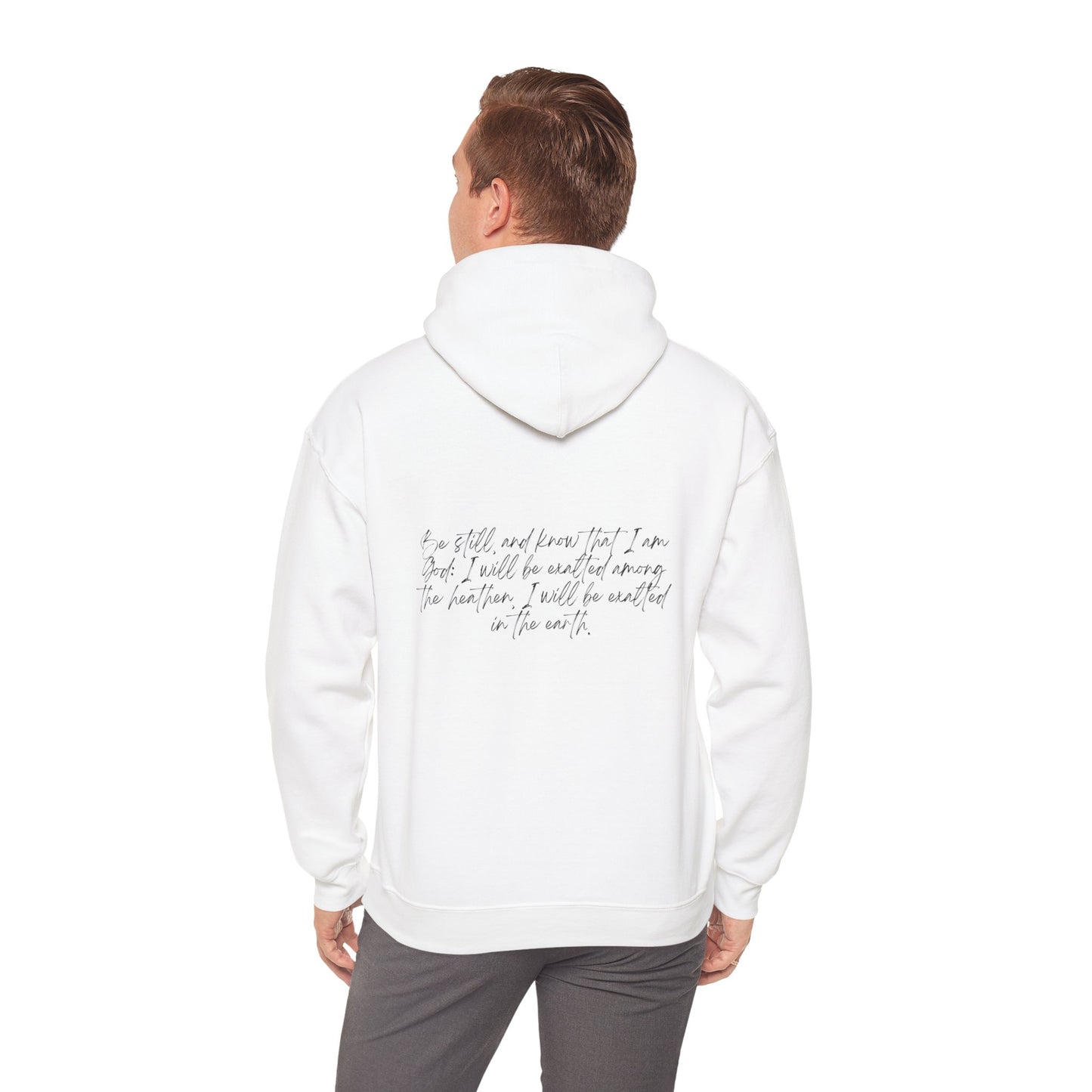 Psalm 46:10 w/ Full Scripture on Back Unisex Heavy Blend™ Hooded Sweatshirt