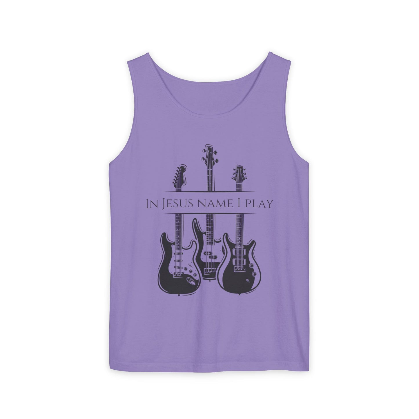 In Jesus Name I Play w/ Psalm 150:4 On Back Unisex Garment-Dyed Tank Top