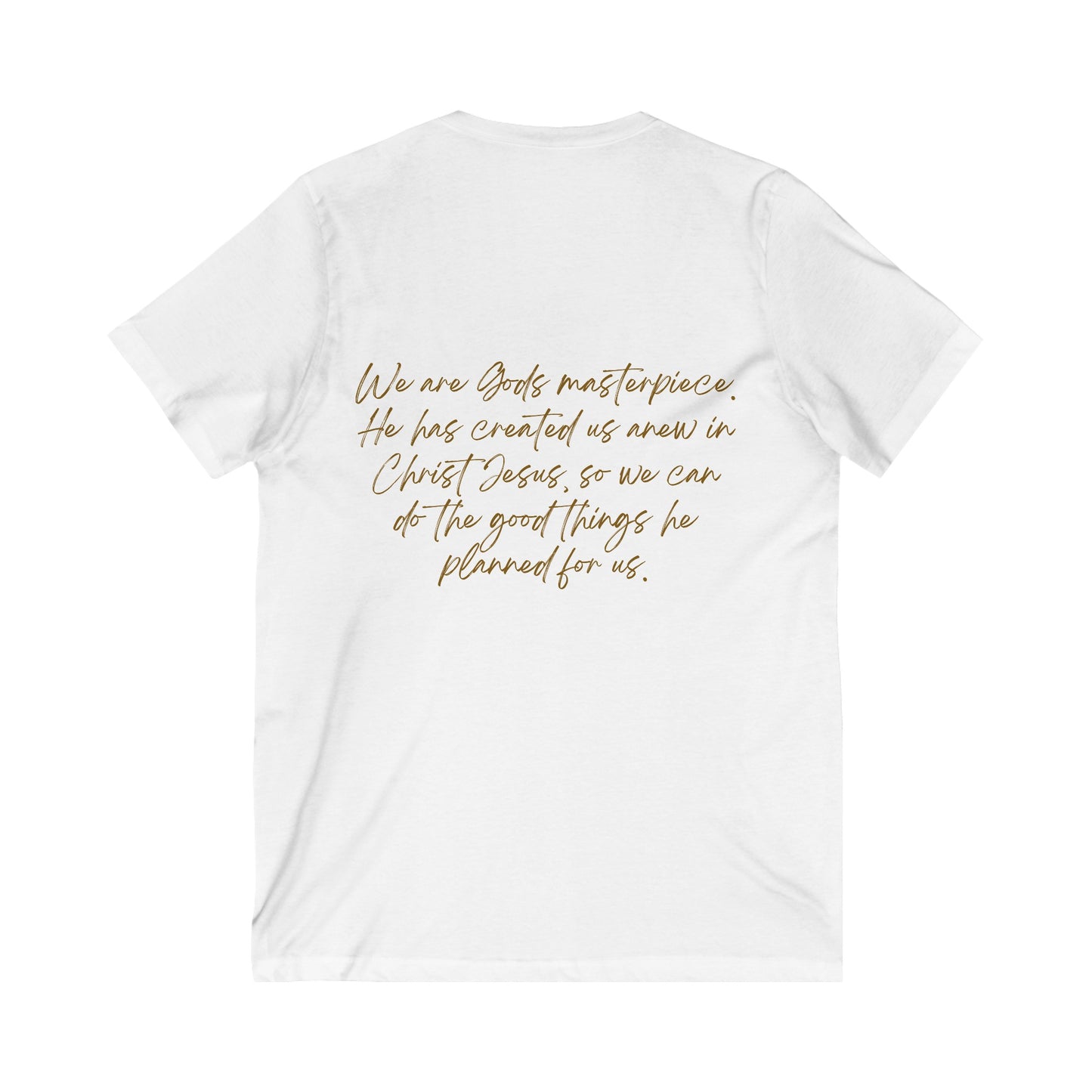 Ephesians 2:10 w/ Full Scripture on Back Unisex Jersey Short Sleeve V-Neck Tee