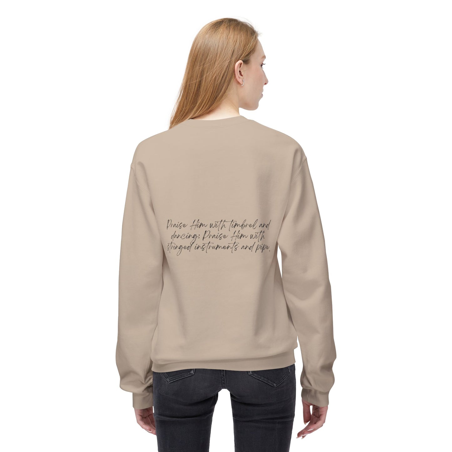 In Jesus Name I Play w/ Psalm 150:4 On Back Unisex Midweight Softstyle Fleece Crewneck Sweatshirt