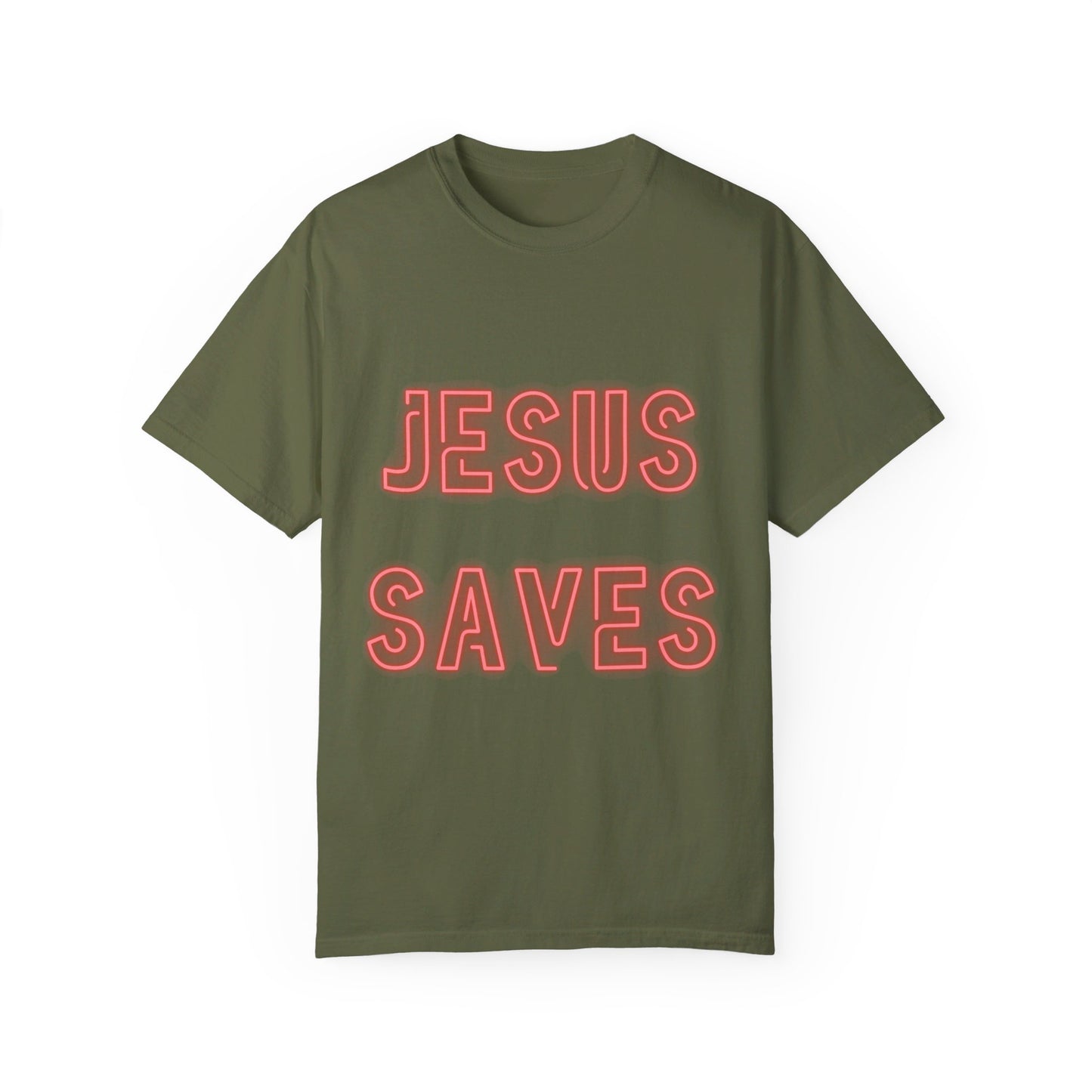 Jesus Saves Neon Signage (2) Unisex Garment-Dyed T-shirt