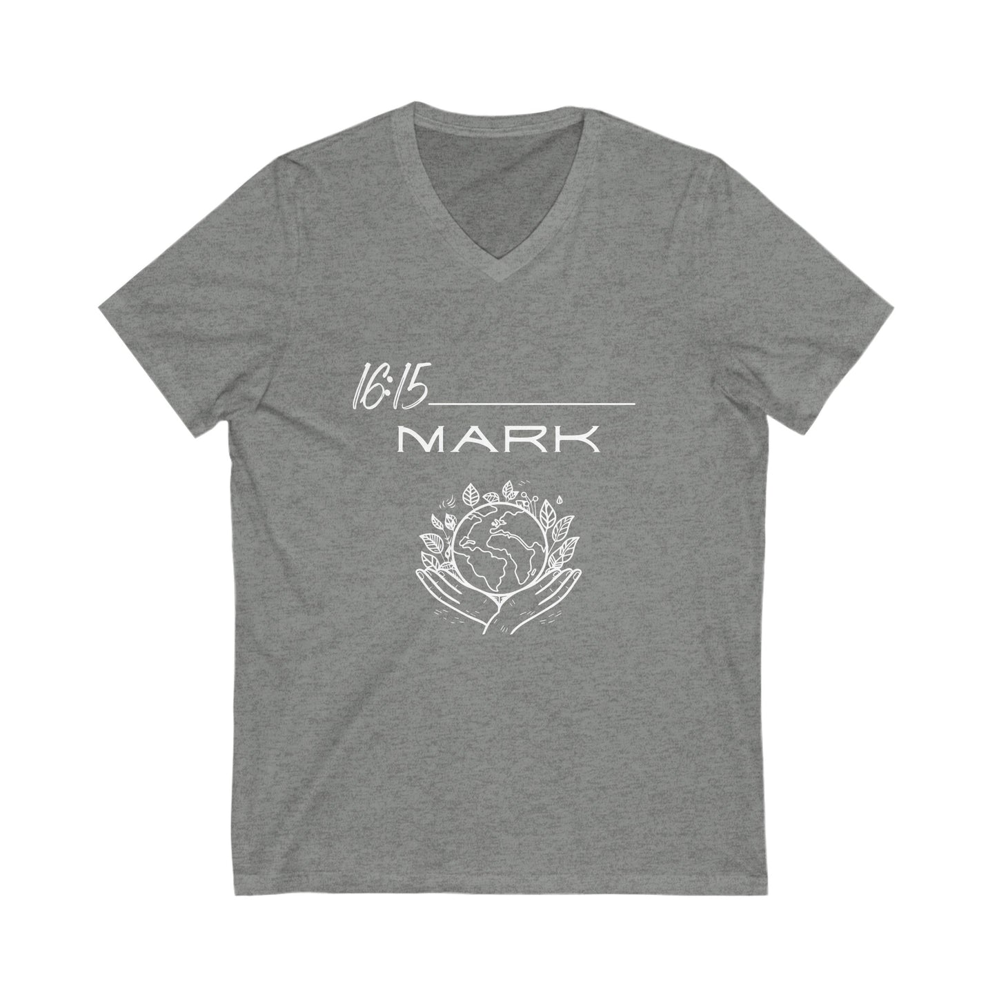 Mark 16:15 w/ Full Scripture on Back Unisex Jersey Short Sleeve V-Neck Tee