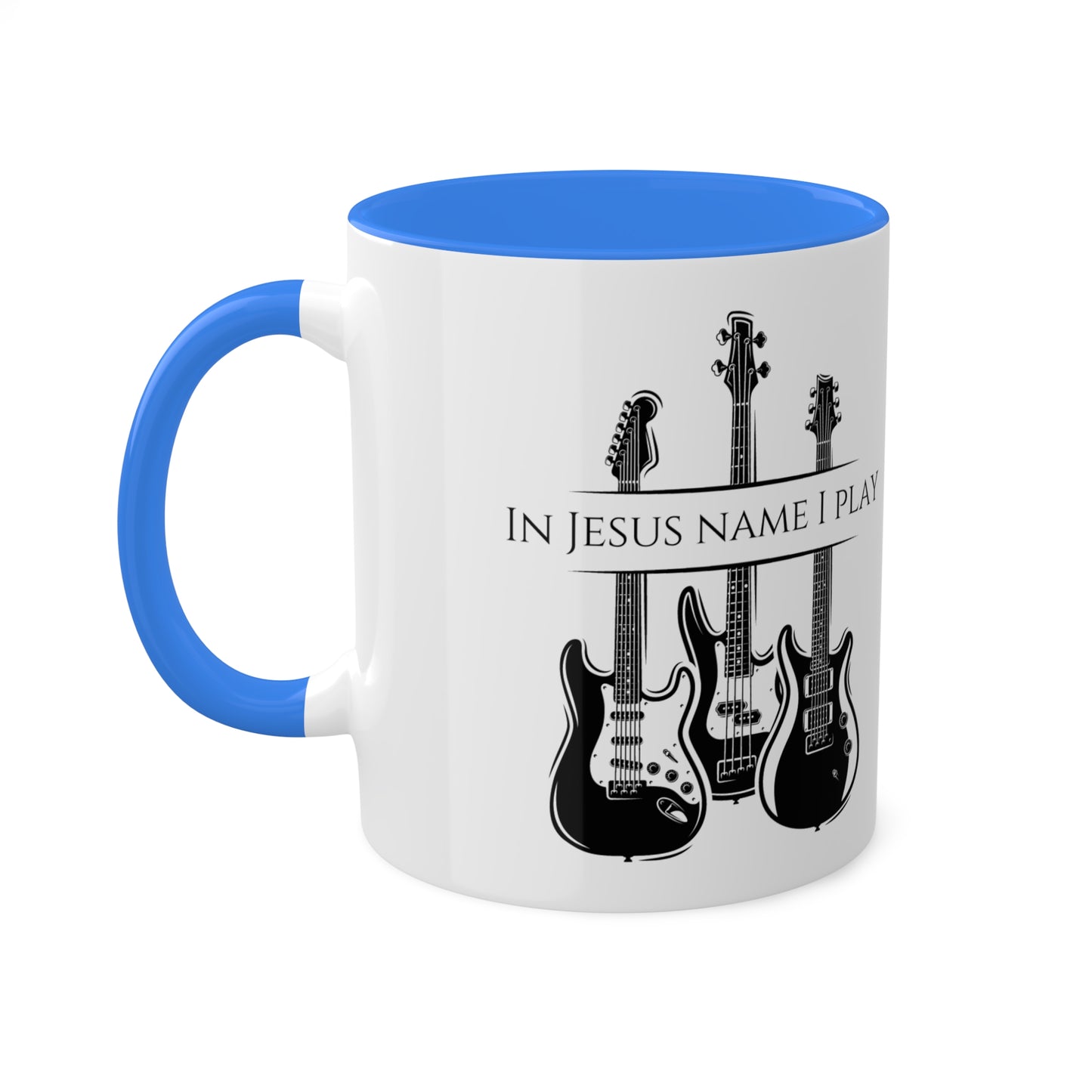 In Jesus Name I Play Colorful Mugs, 11oz