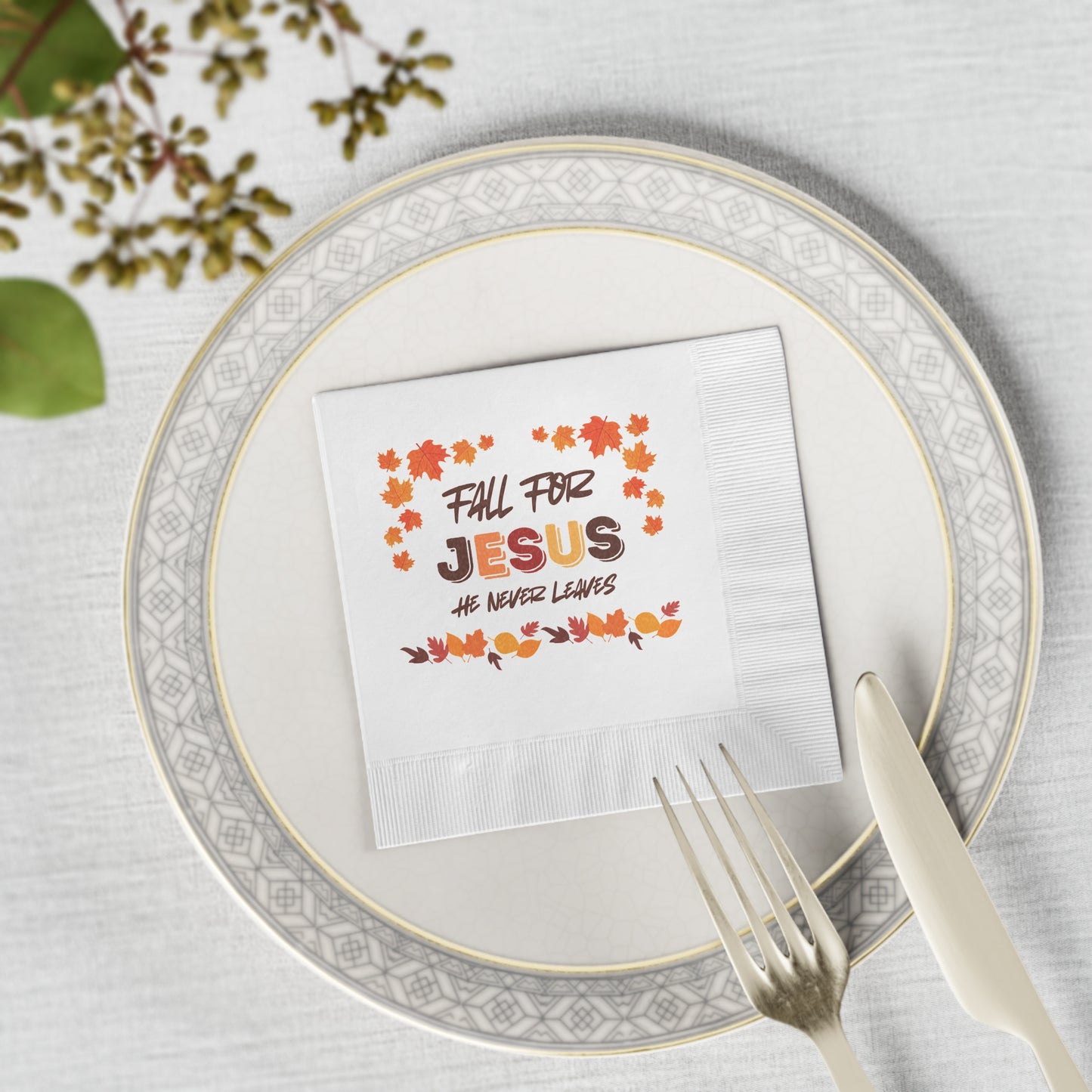 Fall For Jesus Harvest White Coined Napkins