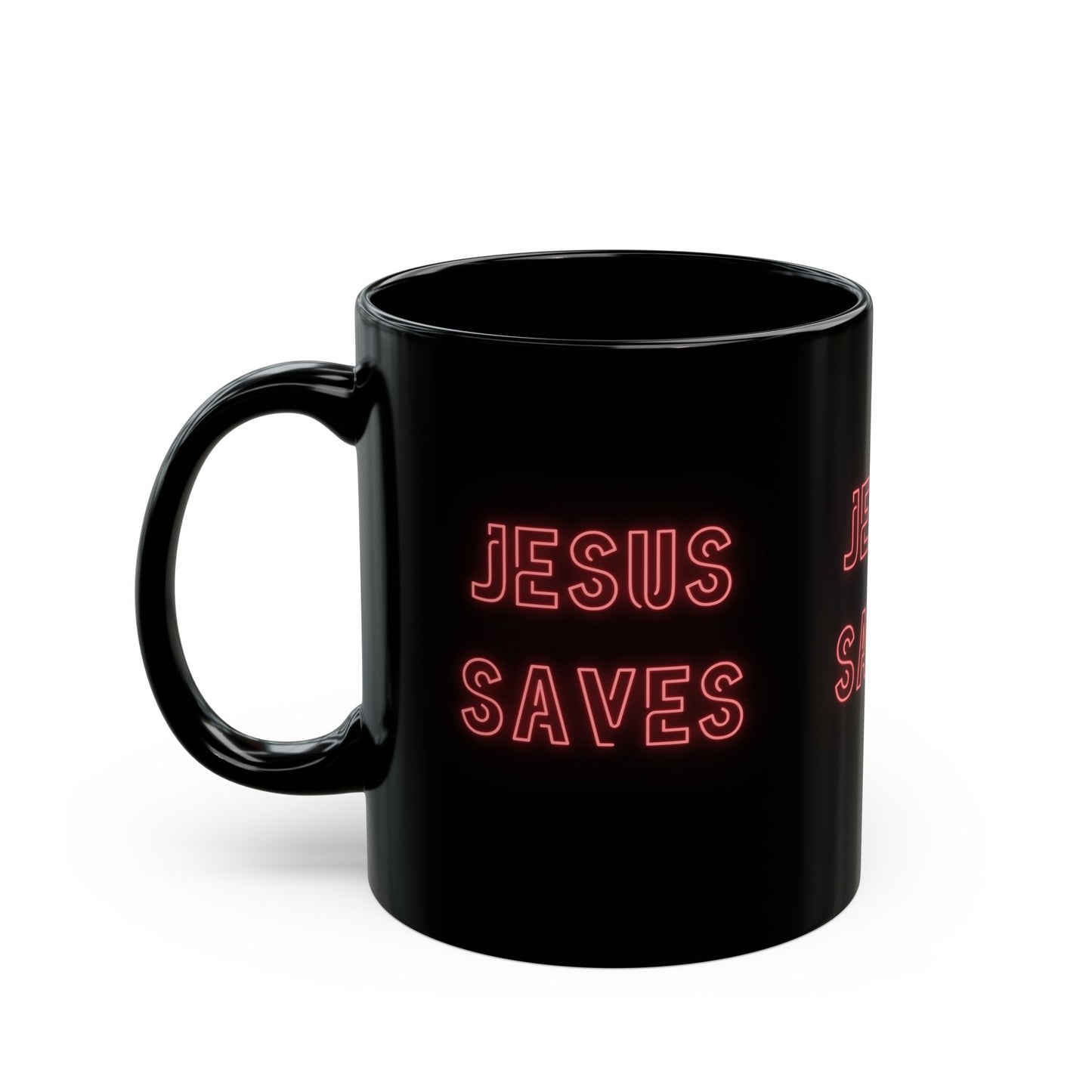 Jesus Saves Neon Signage Black Mug (11oz, 15oz)