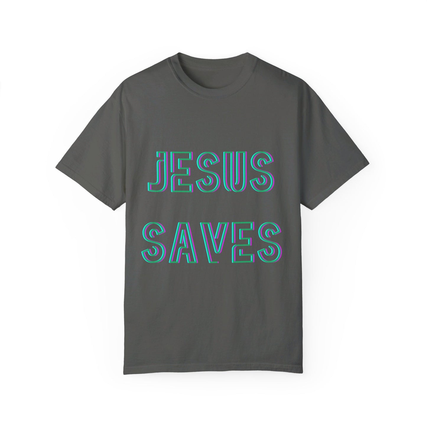 Jesus Saves Neon Signage Unisex Garment-Dyed T-shirt