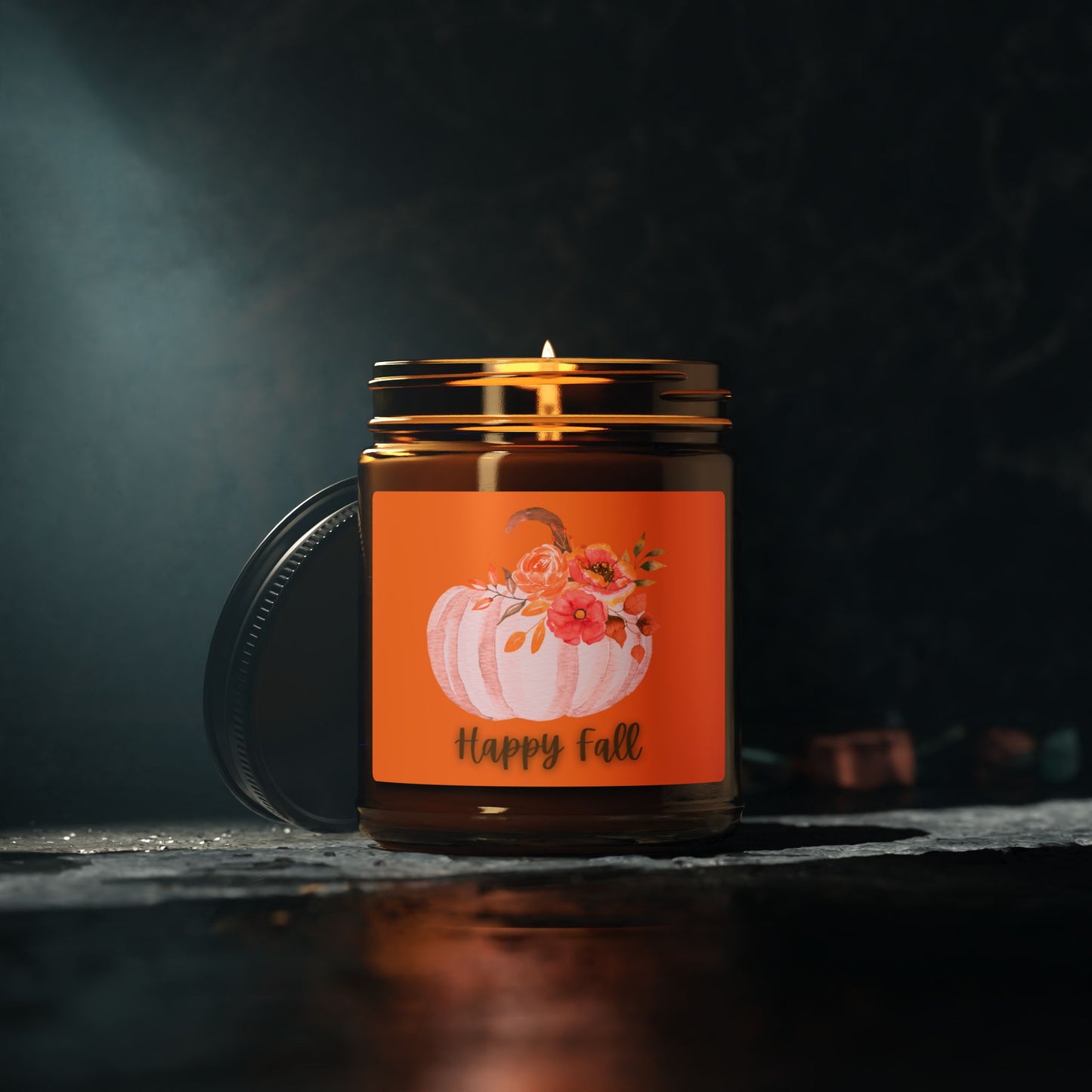 Happy Fall Scented Soy Candle (Multi-Size, Amber Jar)