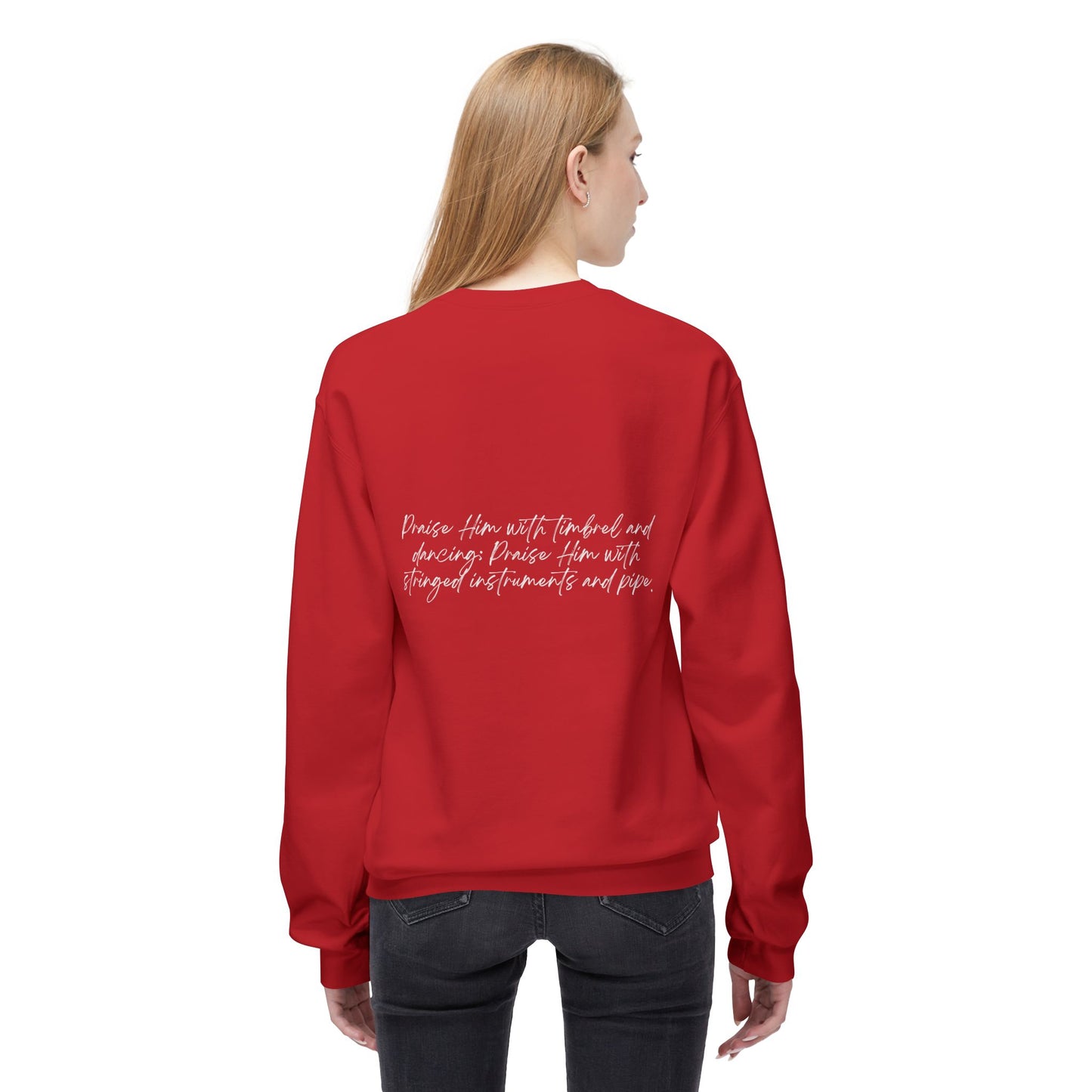 In Jesus Name I Play w/ Psalm 150:4 On Back Unisex Midweight Softstyle Fleece Crewneck Sweatshirt