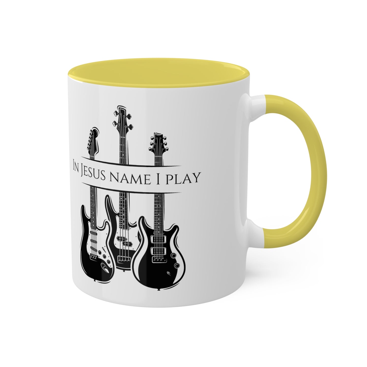 In Jesus Name I Play Colorful Mugs, 11oz