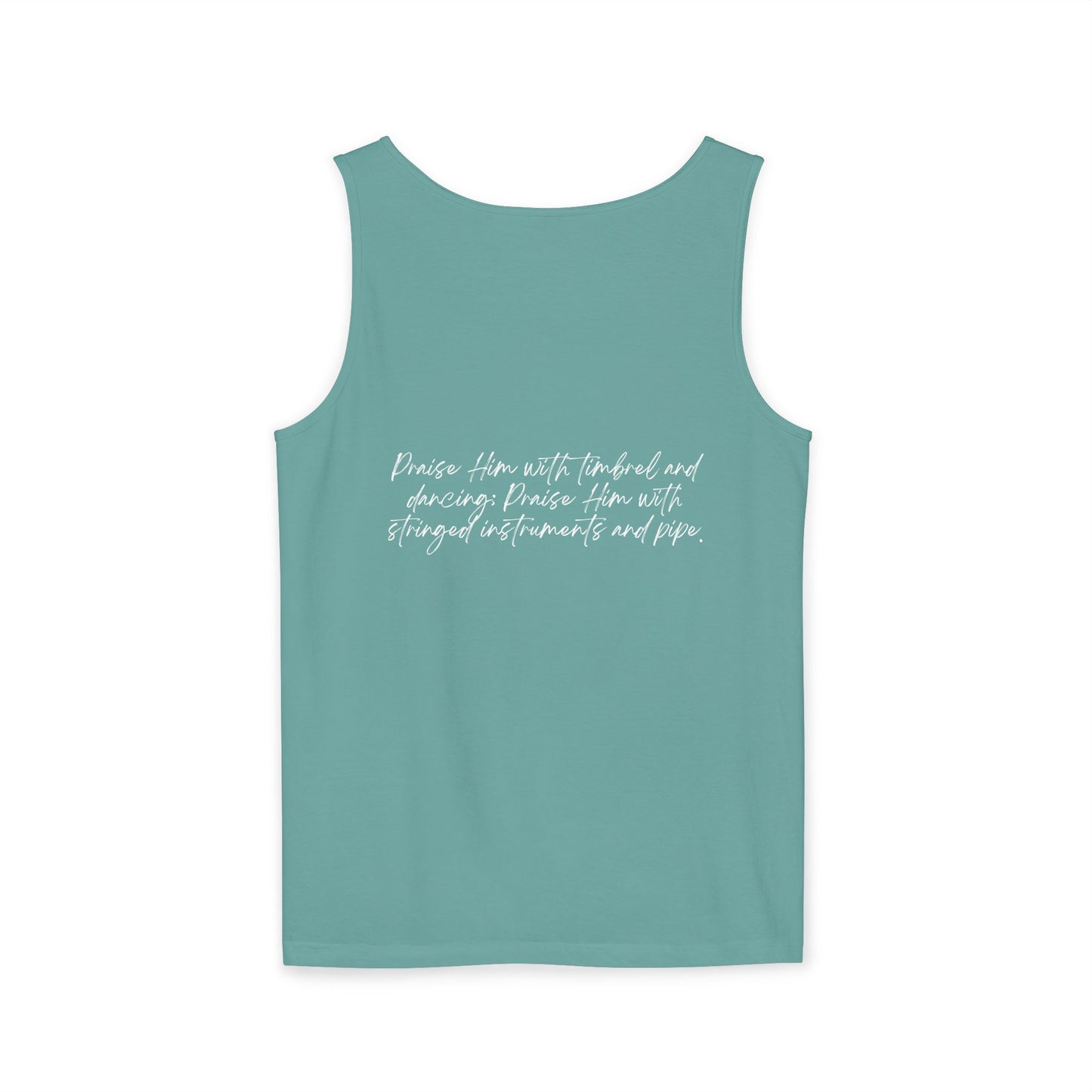 In Jesus Name I Play w/ Psalm 150:4 On Back Unisex Garment-Dyed Tank Top