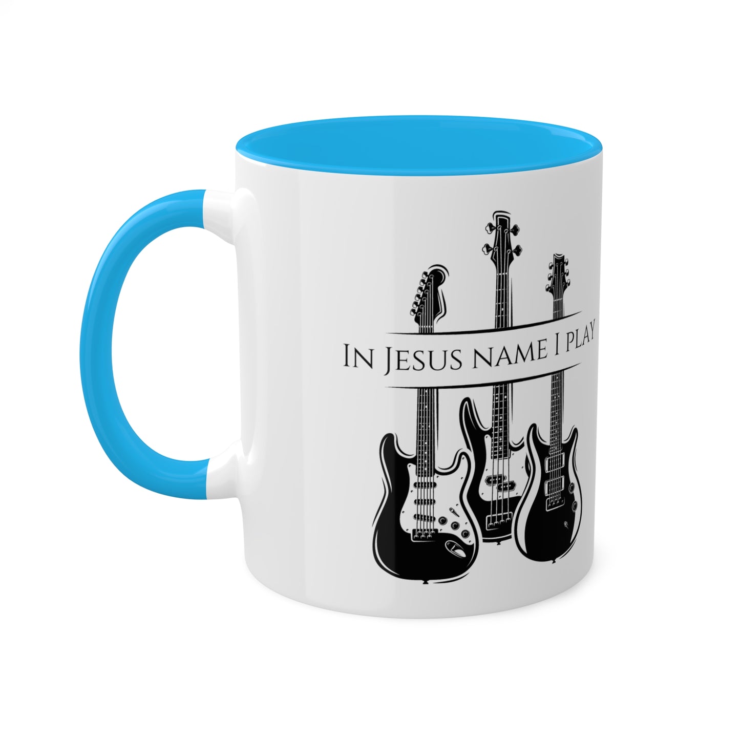 In Jesus Name I Play Colorful Mugs, 11oz