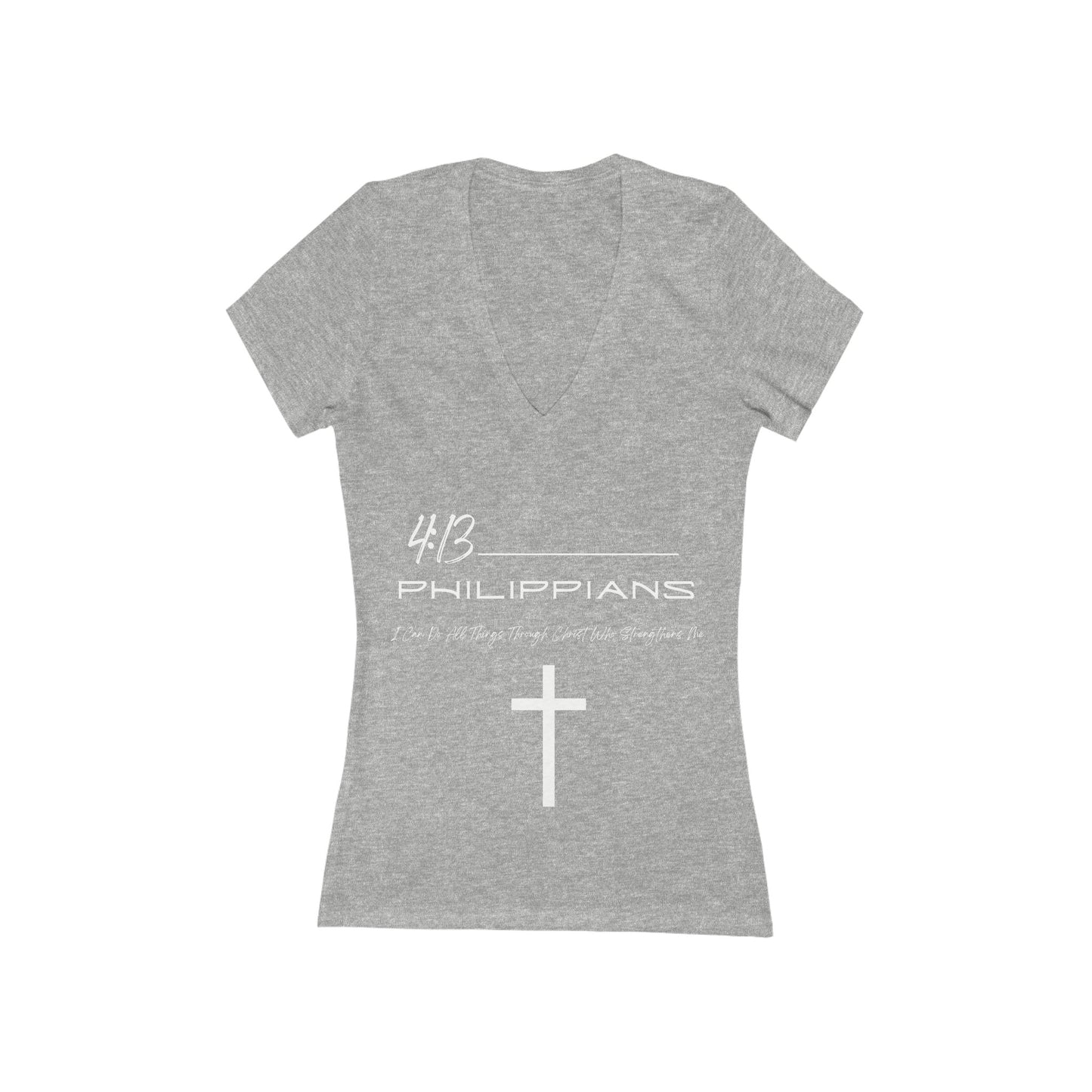 Philippians 4:13 Women's Jersey Short Sleeve Deep V-Neck Tee