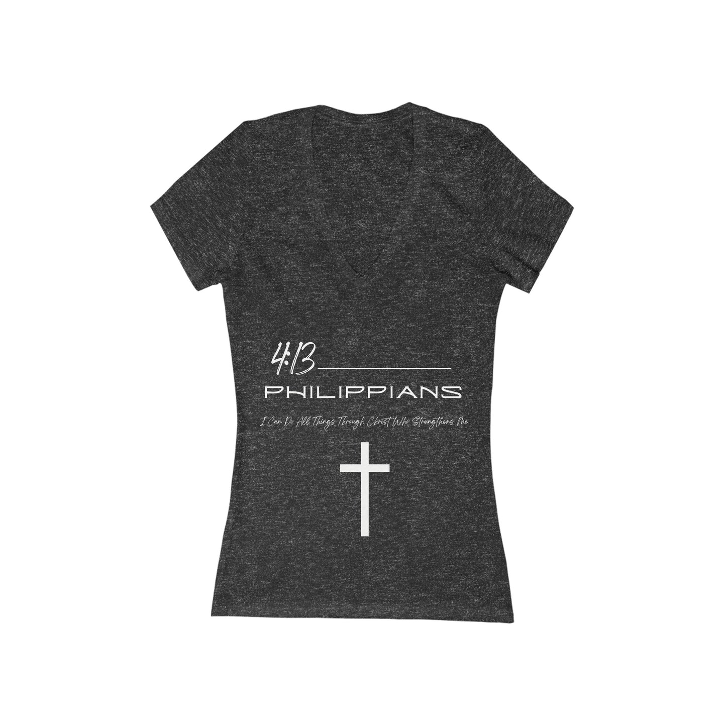 Philippians 4:13 Women's Jersey Short Sleeve Deep V-Neck Tee