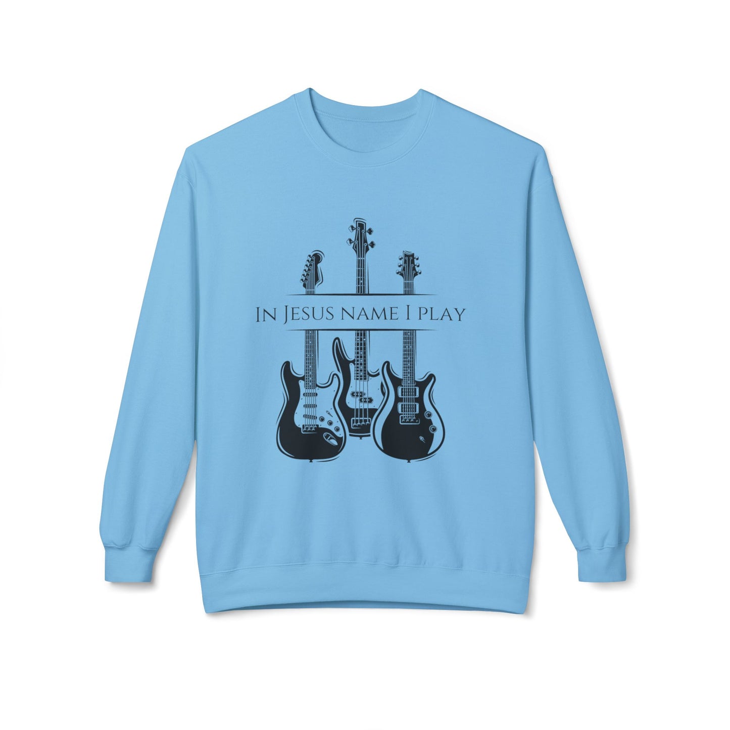 In Jesus Name I Play w/ Psalm 150:4 On Back Unisex Midweight Softstyle Fleece Crewneck Sweatshirt